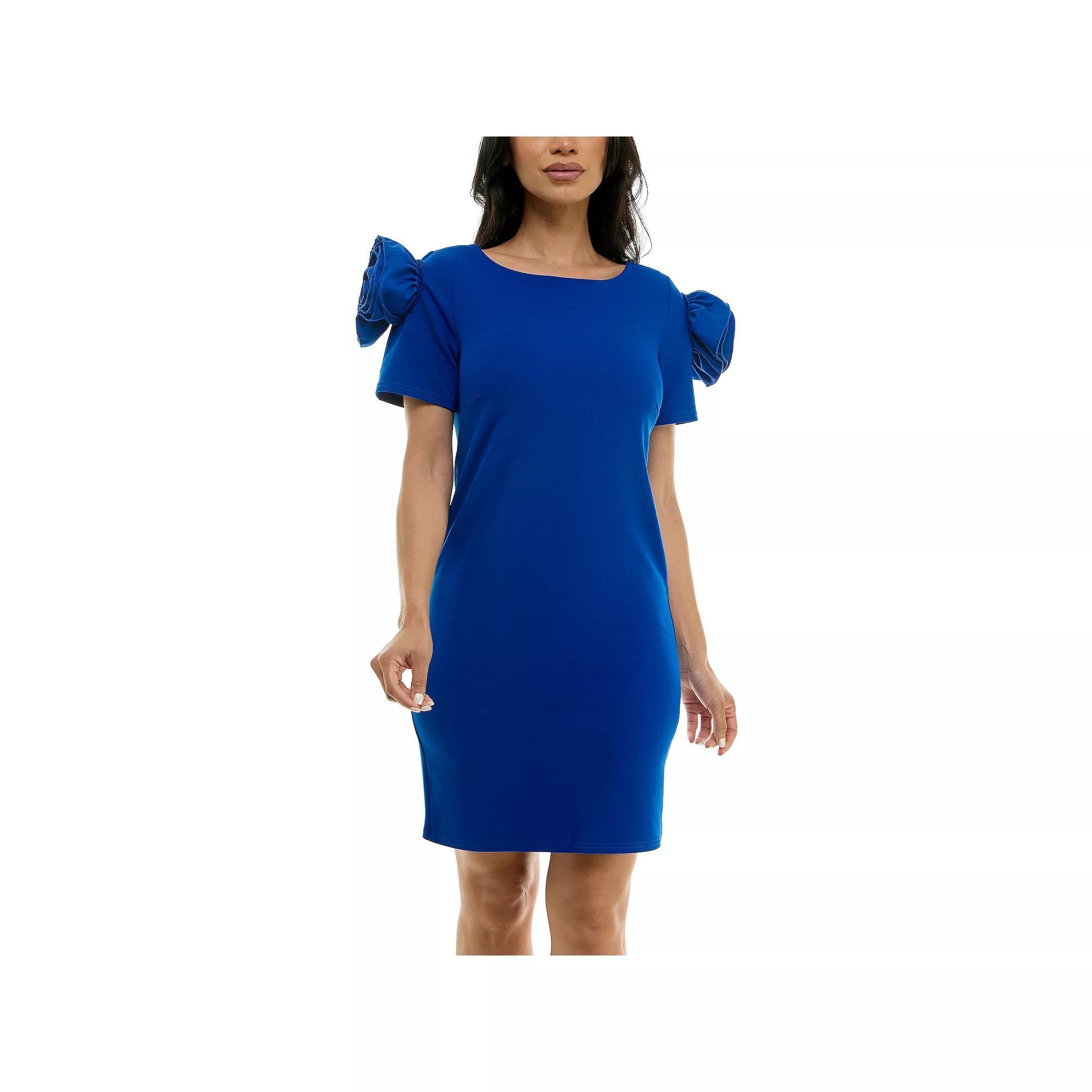 Women's Nina Leonard Shoulder Flower Ruffle Mini Sheath Dress, Size: XL, White Product Image
