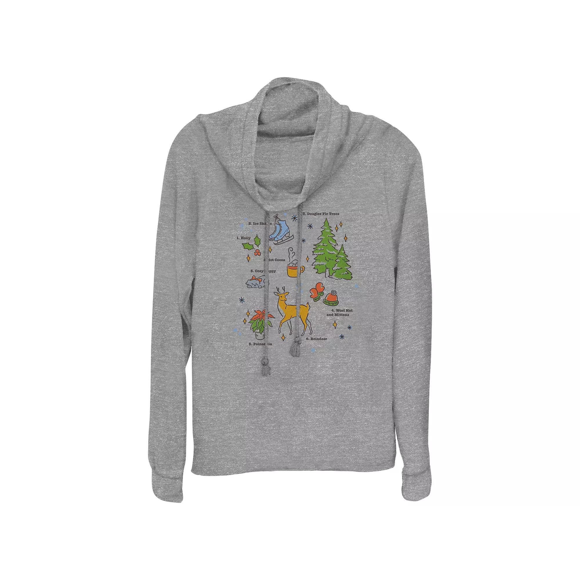 Women's Christmas Icons Spread Cowlneck Graphic Lightweight Long Sleeve, Size: Large, Gray Grey Product Image