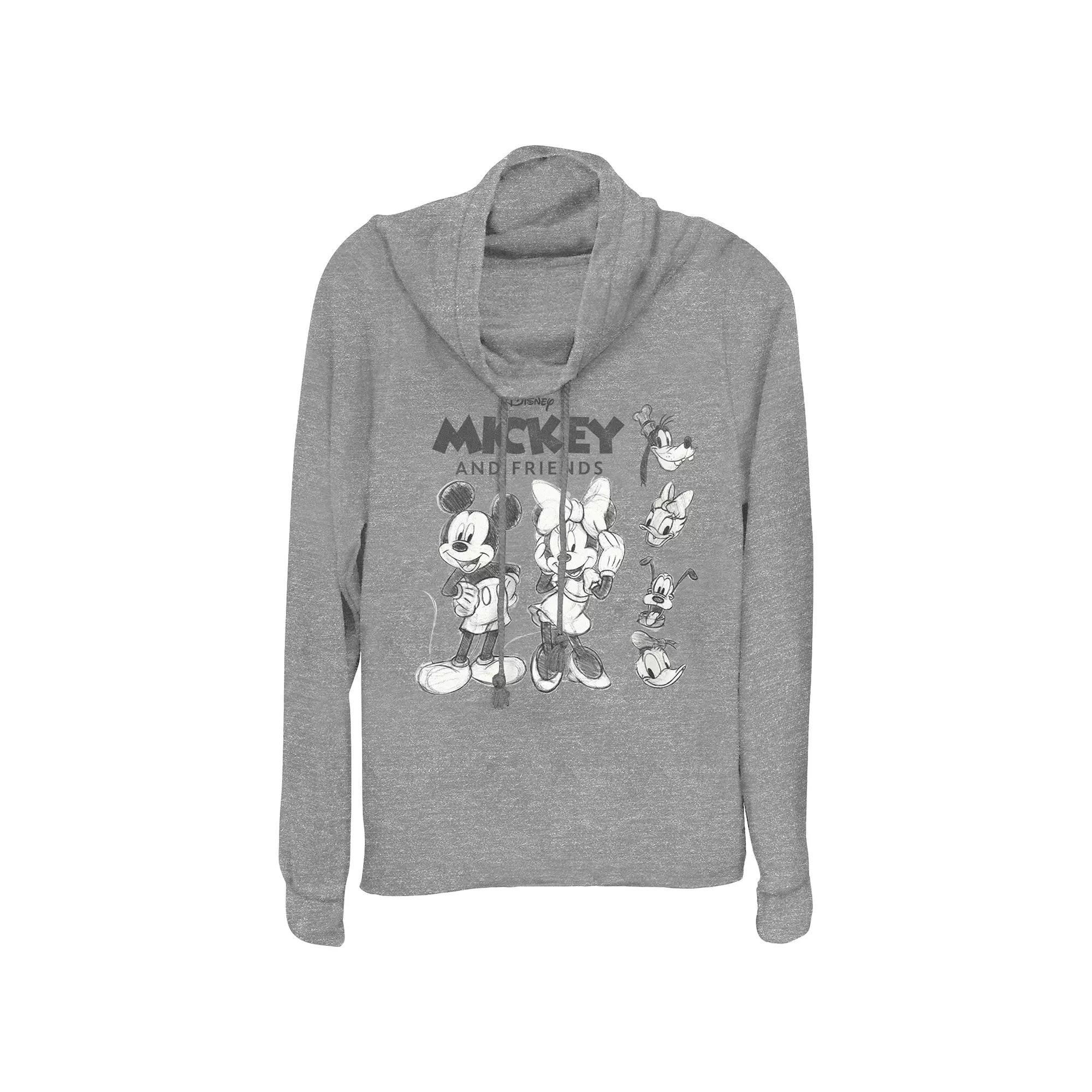 Disney's Mickey Mouse And Friends Sketches Women's Cowlneck Graphic Lightweight Long Sleeve, Size: Small, Gray Grey Product Image