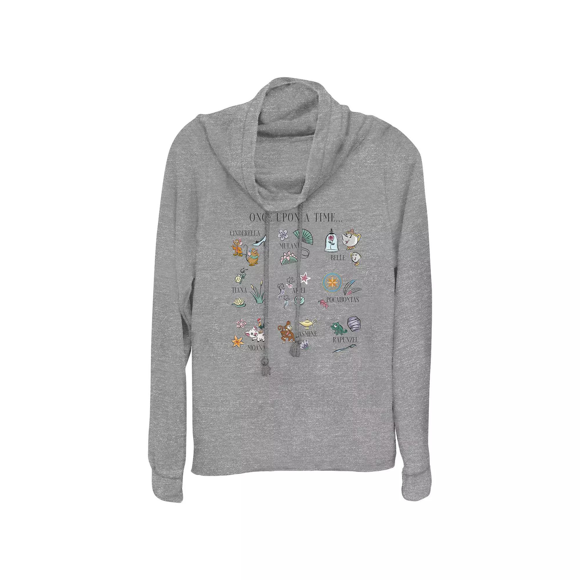 Disney Princess Once Upon A Time Icons Women's Cowlneck Graphic Lightweight Long Sleeve, Size: Small, Gray Grey Product Image