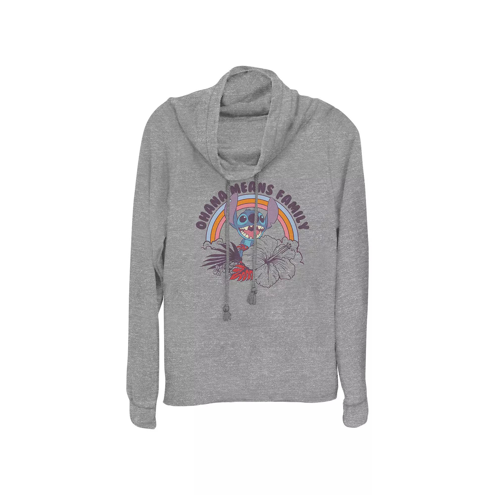 Disney's Lilo & Stitch Ohana Means Family Rainbow Women's Cowlneck Graphic Lightweight Long Sleeve, Size: Small, Gray Grey Product Image