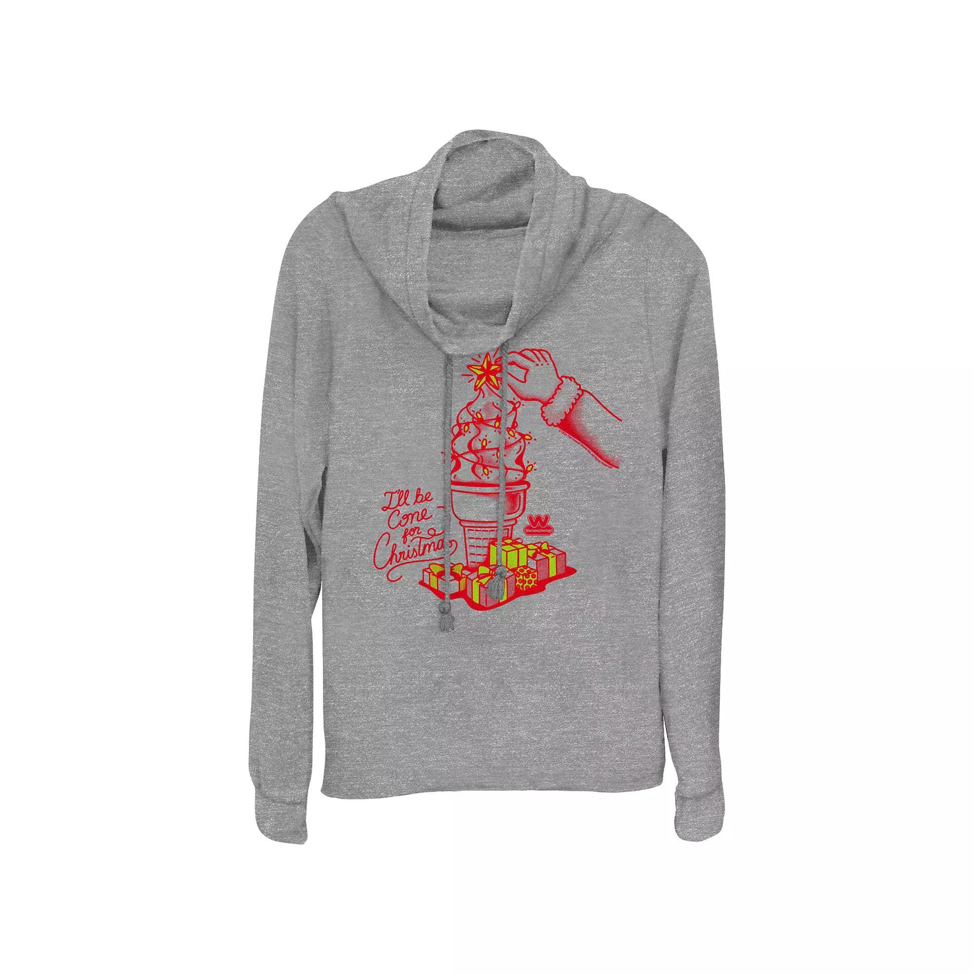Womens Wienerschnitzel Ill Be Cone For Christmas Cowlneck Graphic Lightweight Long Sleeve Gray Grey Product Image