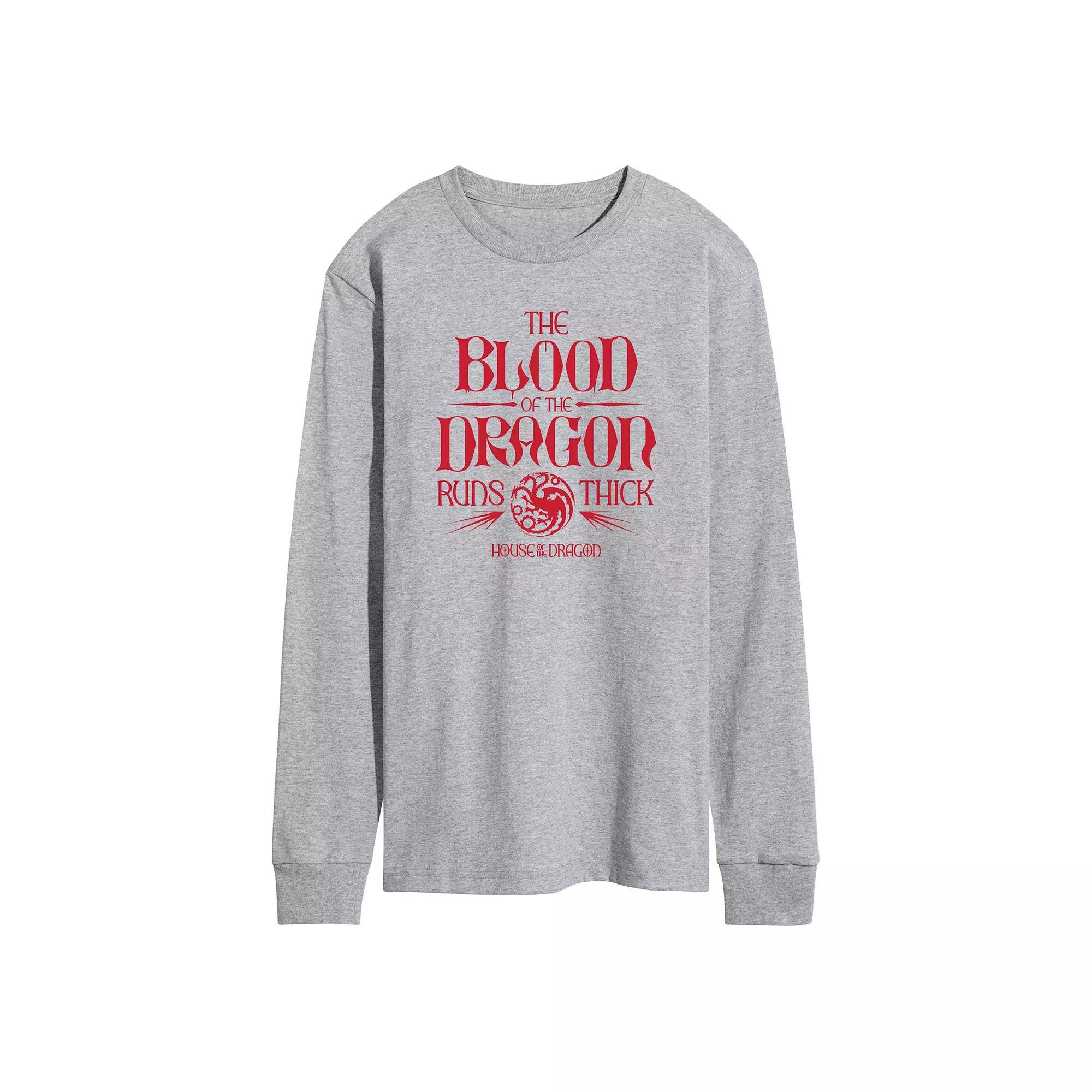 Mens House Of The Dragon Blood Of Dragon Long Sleeve Graphic Tee Grey Gray Product Image