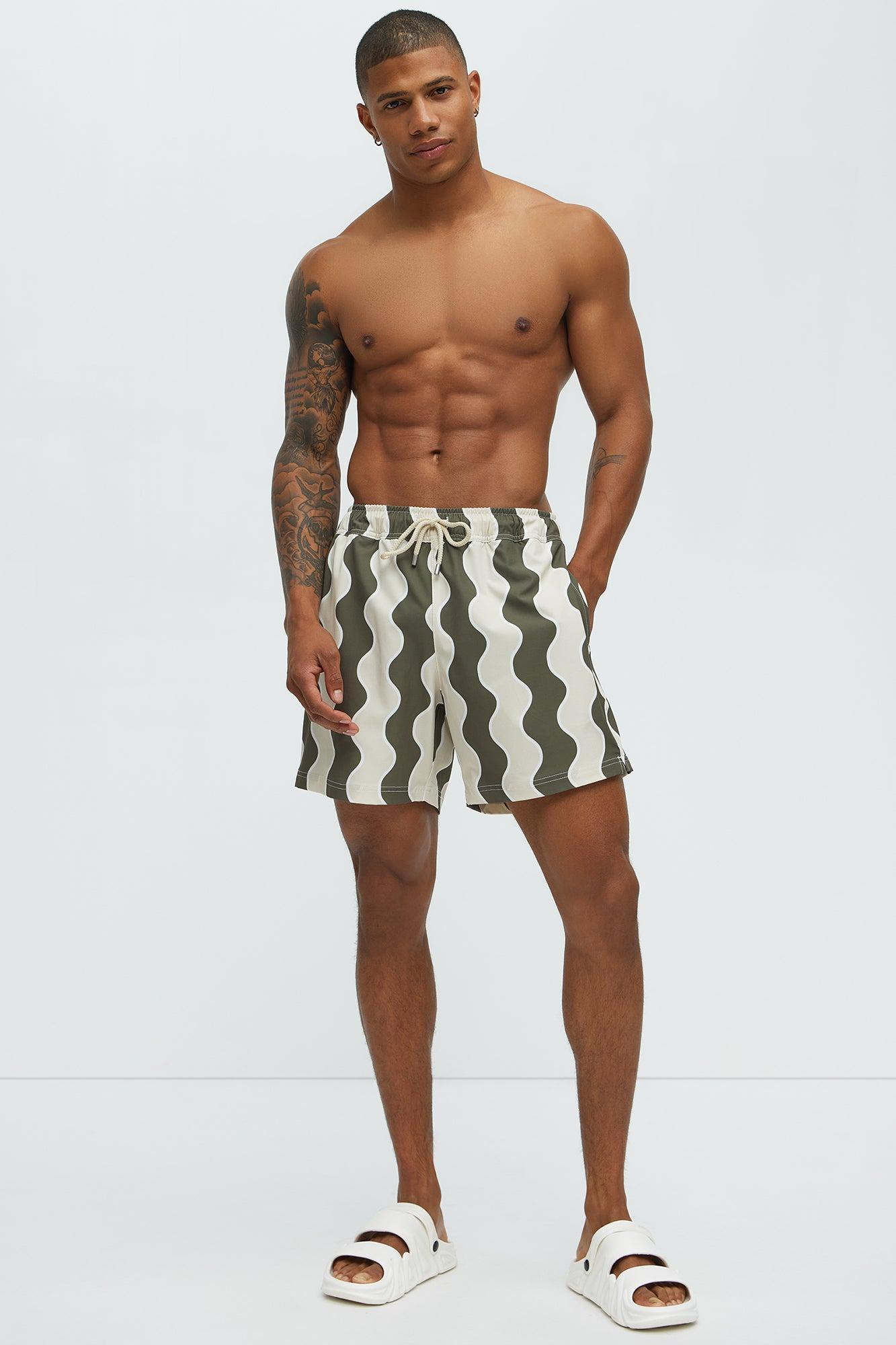 Retro Wavy Swim Mid Trunk - Olive/combo Product Image