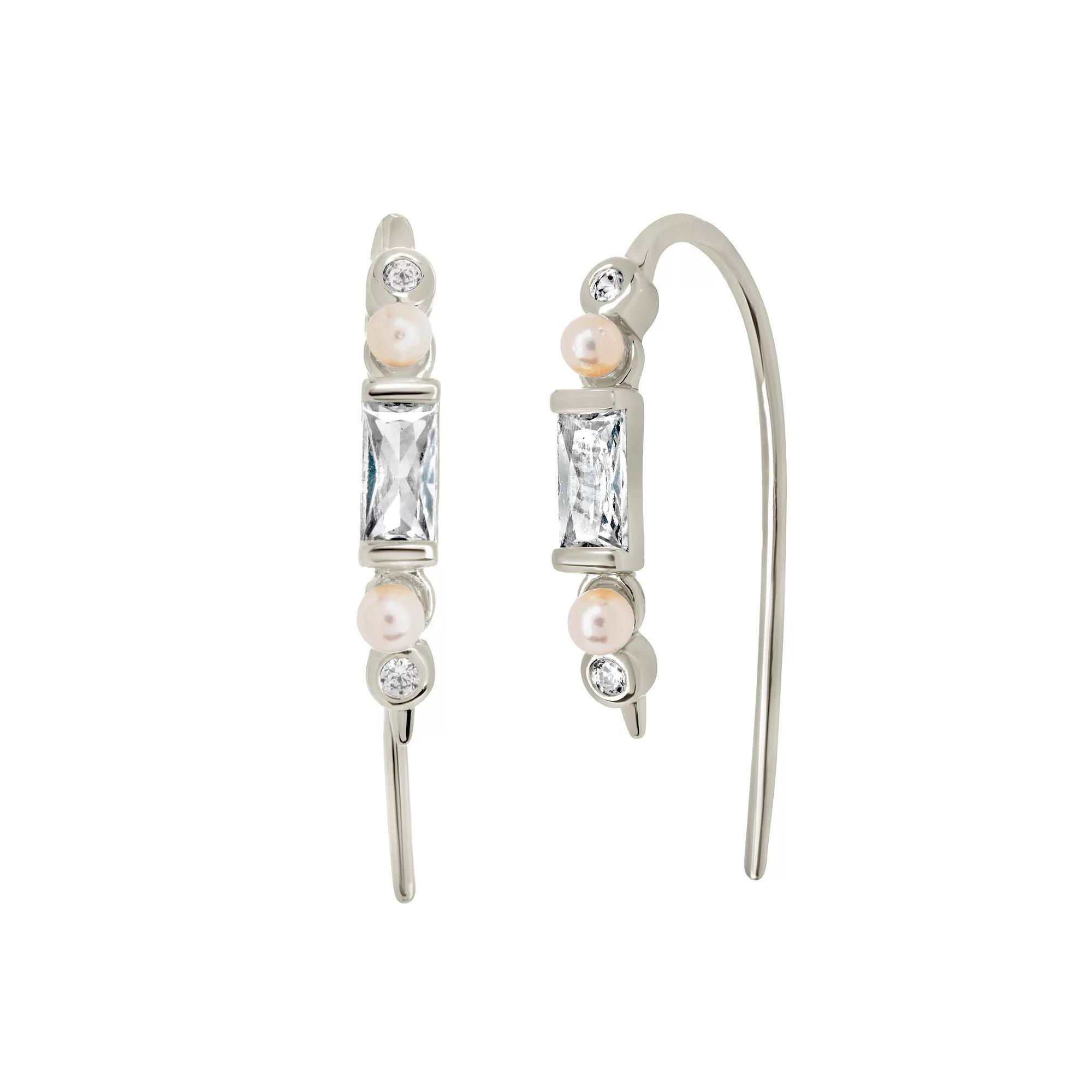 MC Collective Cubic Zirconia & Freshwater Cultured Pearl Threader Earrings, Womens, Silver Tone Product Image