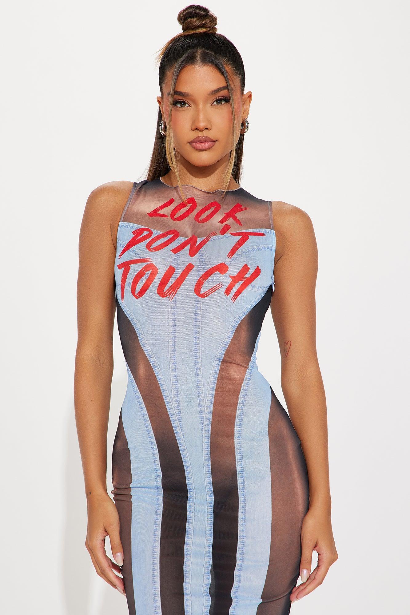 Look Don't Touch Mesh Midi Dress - Blue/combo Product Image
