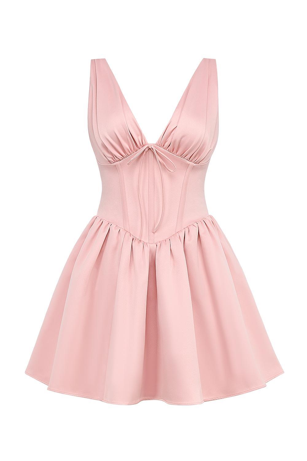 Emmeliette Powder Pink Satin Mini Dress Product Image
