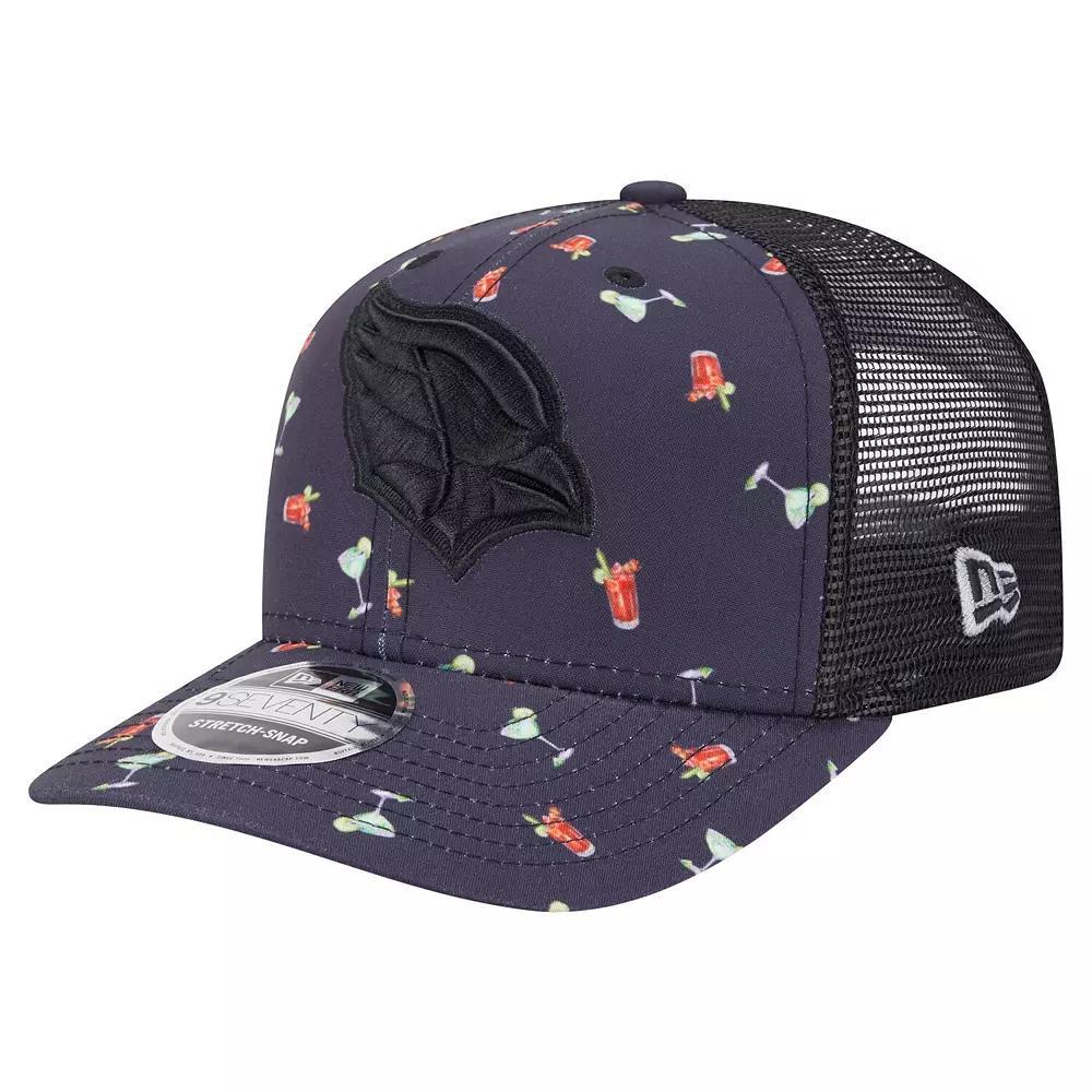 Men's New Era  Navy/Black Arizona Cardinals Adventure Drinks Pattern 9SEVENTY Stretch-Snap Hat, Blue Product Image