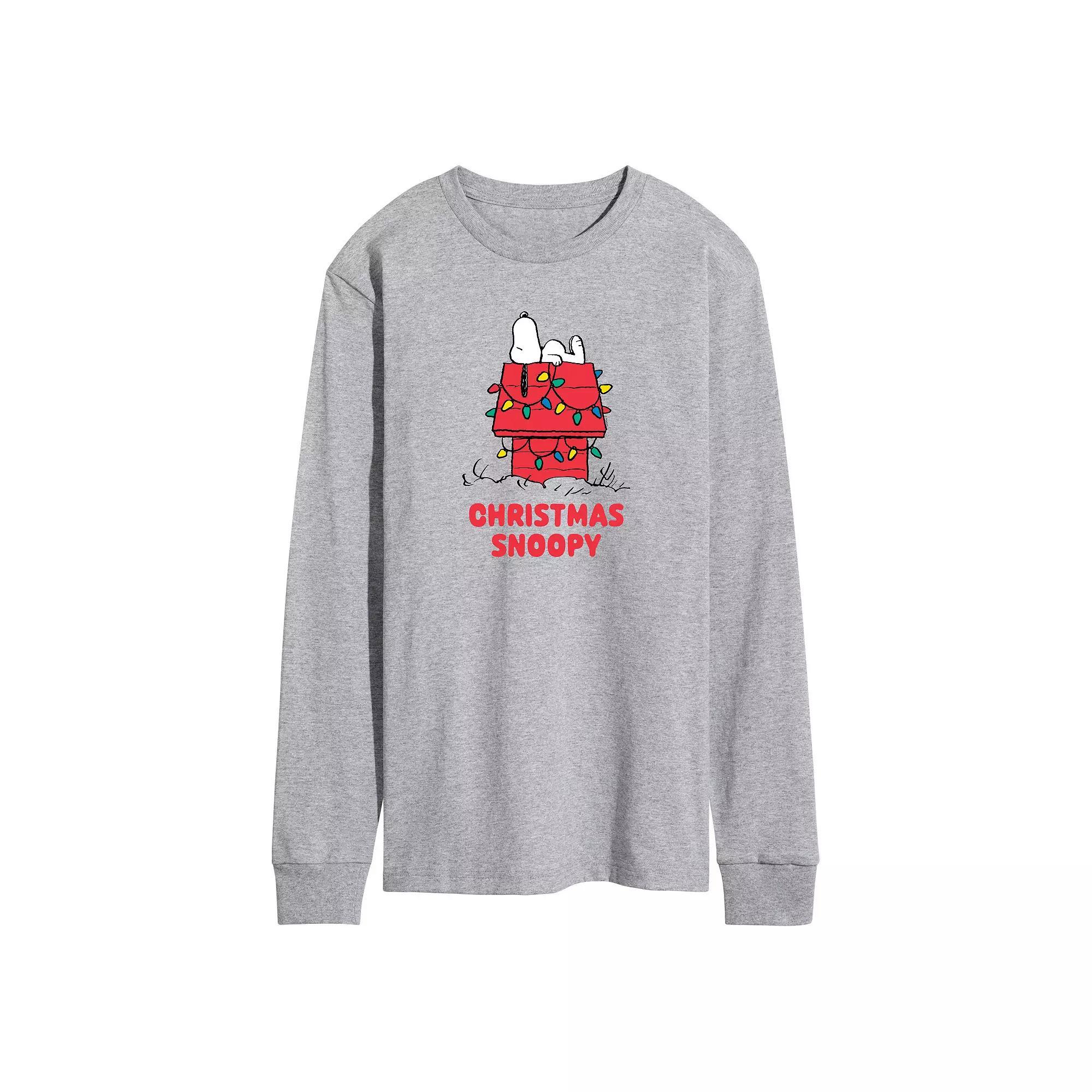 Mens Peanuts Christmas Snoopy Long Sleeve Graphic Tee Grey Gray Product Image