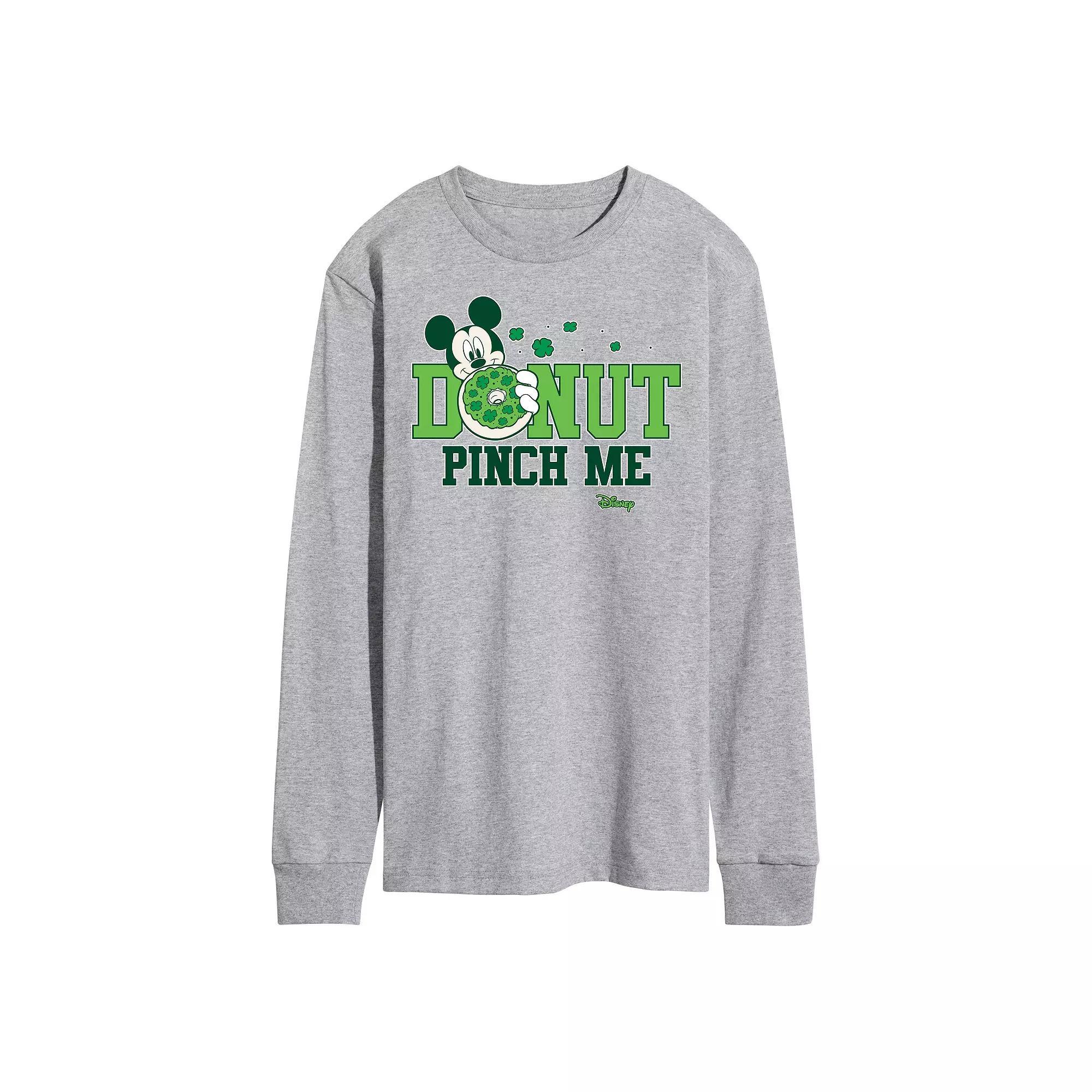 Disneys Mickey Mouse Mens Donut Pinch Me Graphic Long Sleeve Graphic Tee Blue Product Image