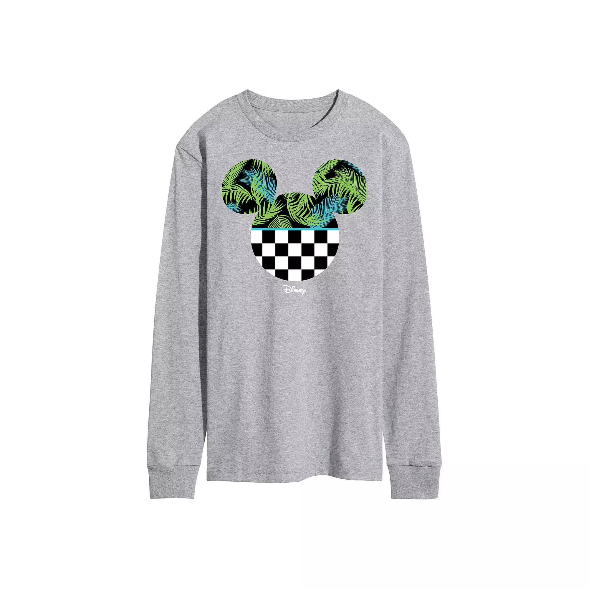 Disneys Mickey Silhouette Tropical Vibe Mens Graphic Tee Grey Gray Product Image
