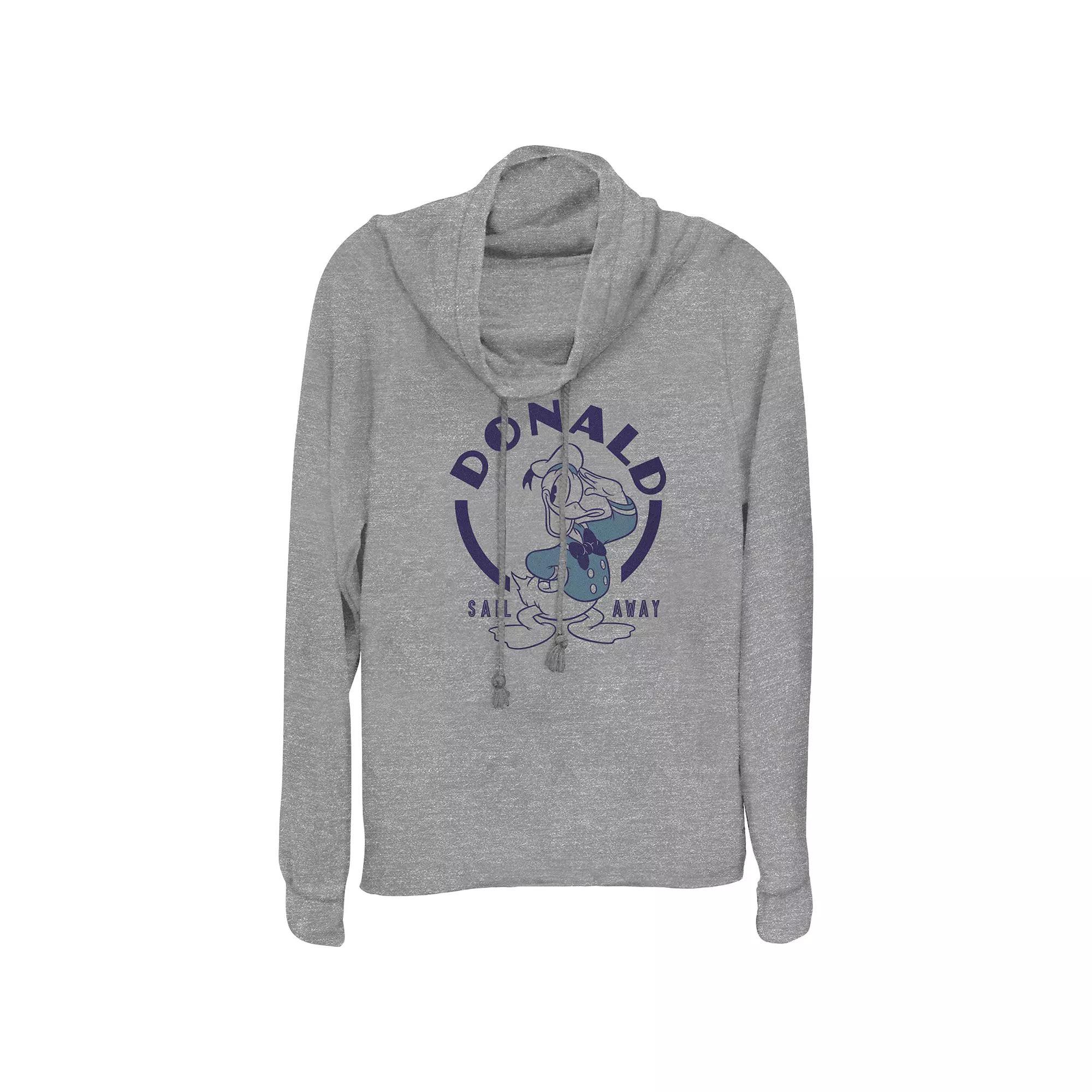 Disneys Donald Duck Sail Away Womens Cowlneck Graphic Lightweight Long Sleeve Gray Grey Product Image