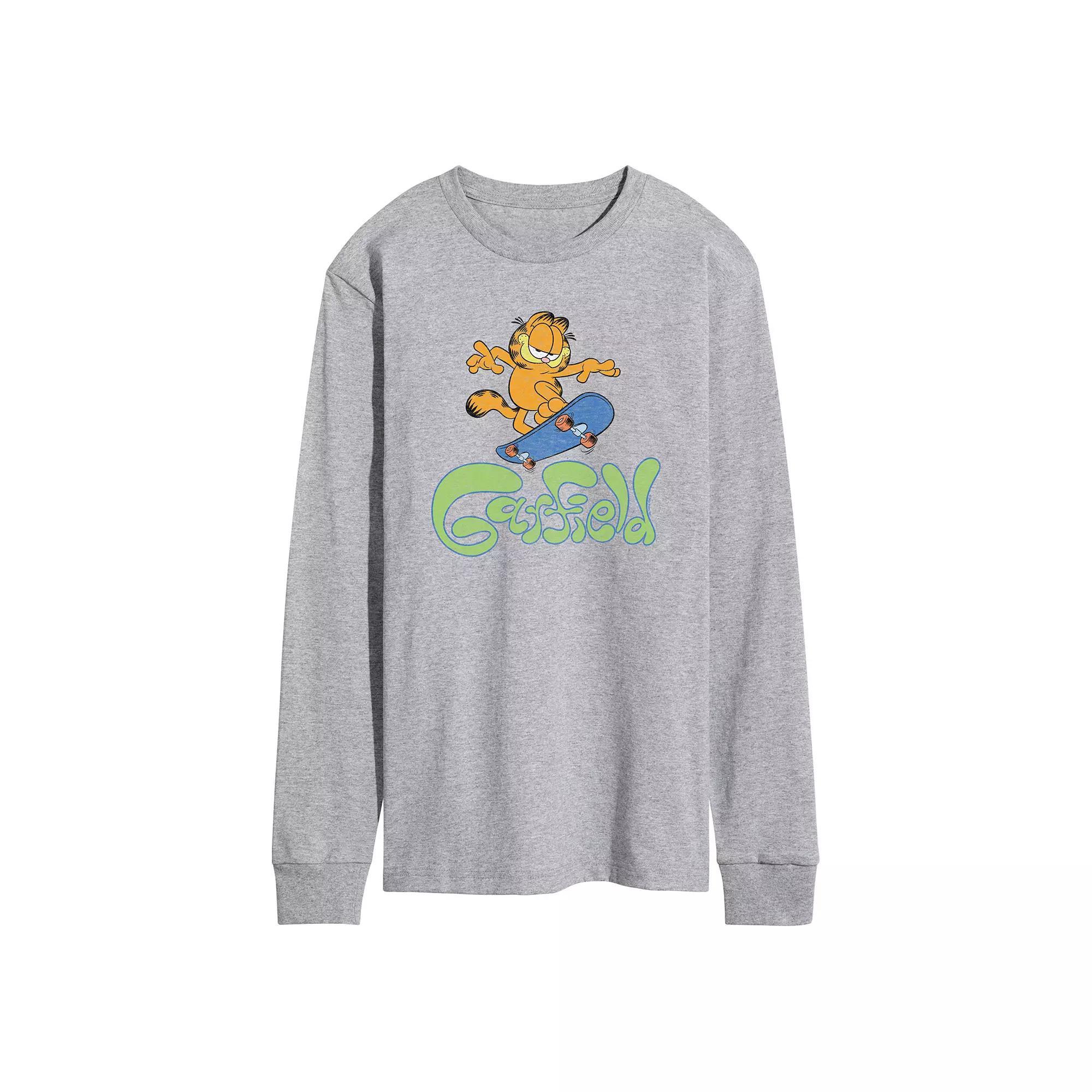 Mens Garfield Skater Logo Long Sleeve Graphic Tee Grey Gray Product Image