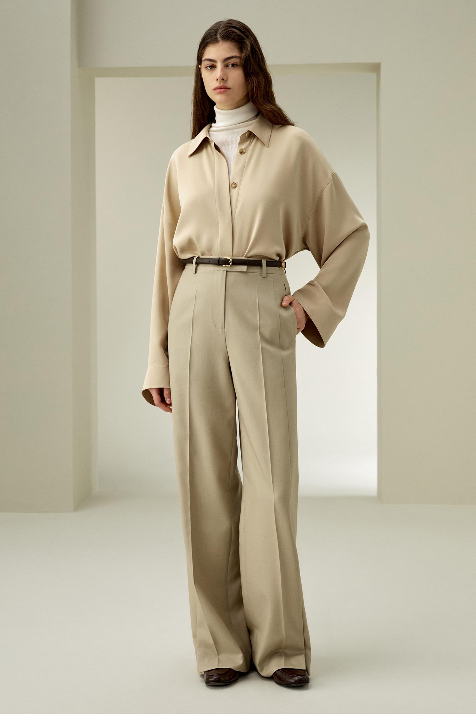 Wool Silk Blend Straight Pants Product Image