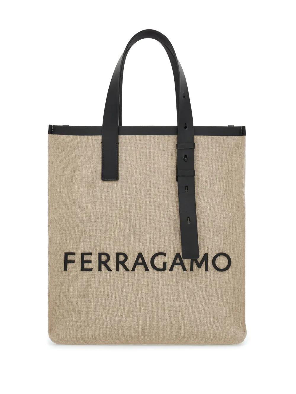 embossed-logo leather tote bag Product Image