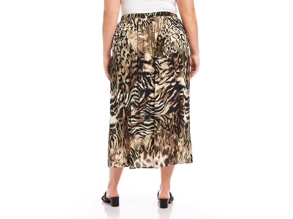 Karen Kane Plus Size Side-Slit Midi Skirt (Print) Women's Skirt Product Image