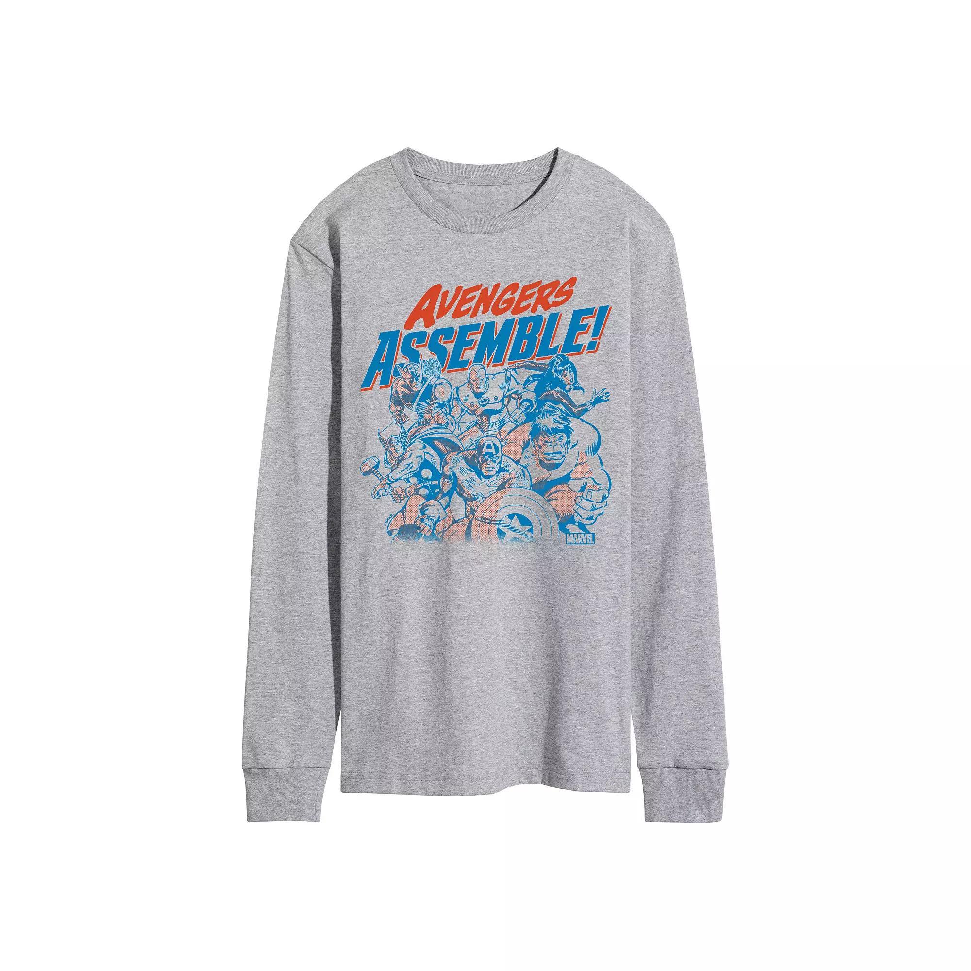 Mens Marvel Avengers Assemble Group Long Sleeve Graphic Tee Grey Gray Product Image