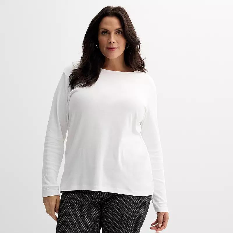 Plus Size Croft & Barrow® Essential Crewneck Long Sleeve Tee, Women's, Size: 4XL, White Product Image