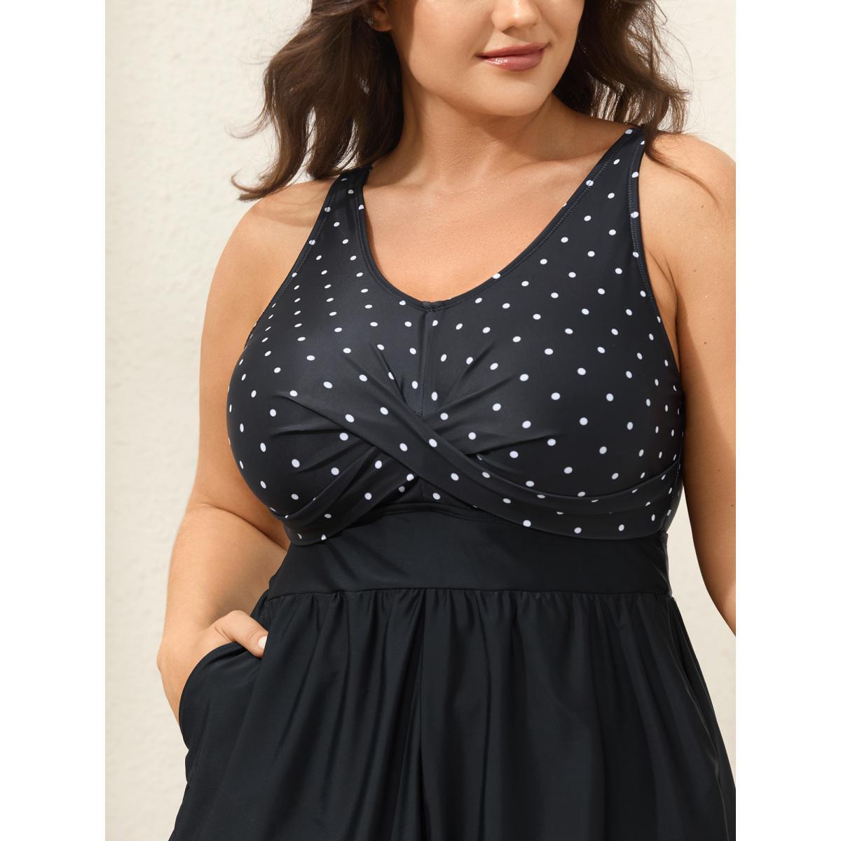 Plus Size Polka Dots Twist One-Piece Swimsuit Women's Swimwear Black Beach Twist Curve Bathing Suits High stretch One Pieces BloomChic 12/L Product Image