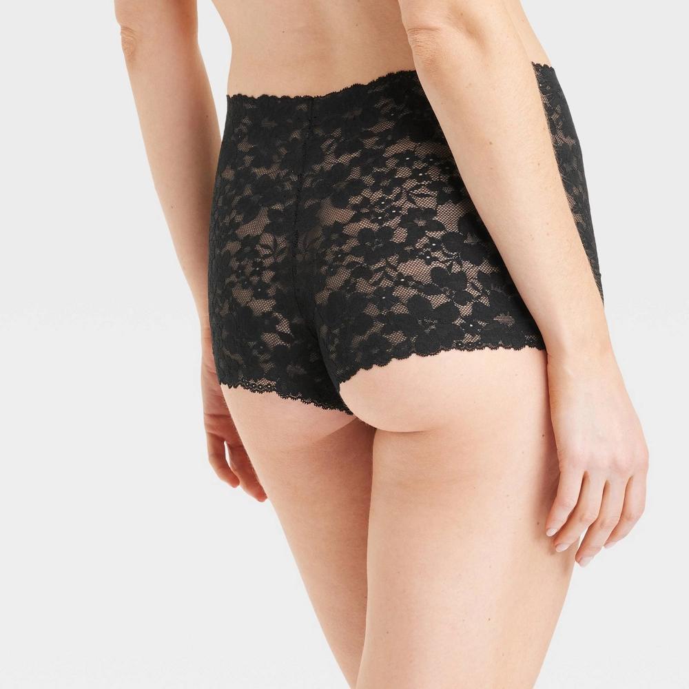 Women's Allover Lace Boy Shorts Underwear - Auden™ Black M: Mid Rise, Cotton Gusset, Lightweight Fabric Product Image
