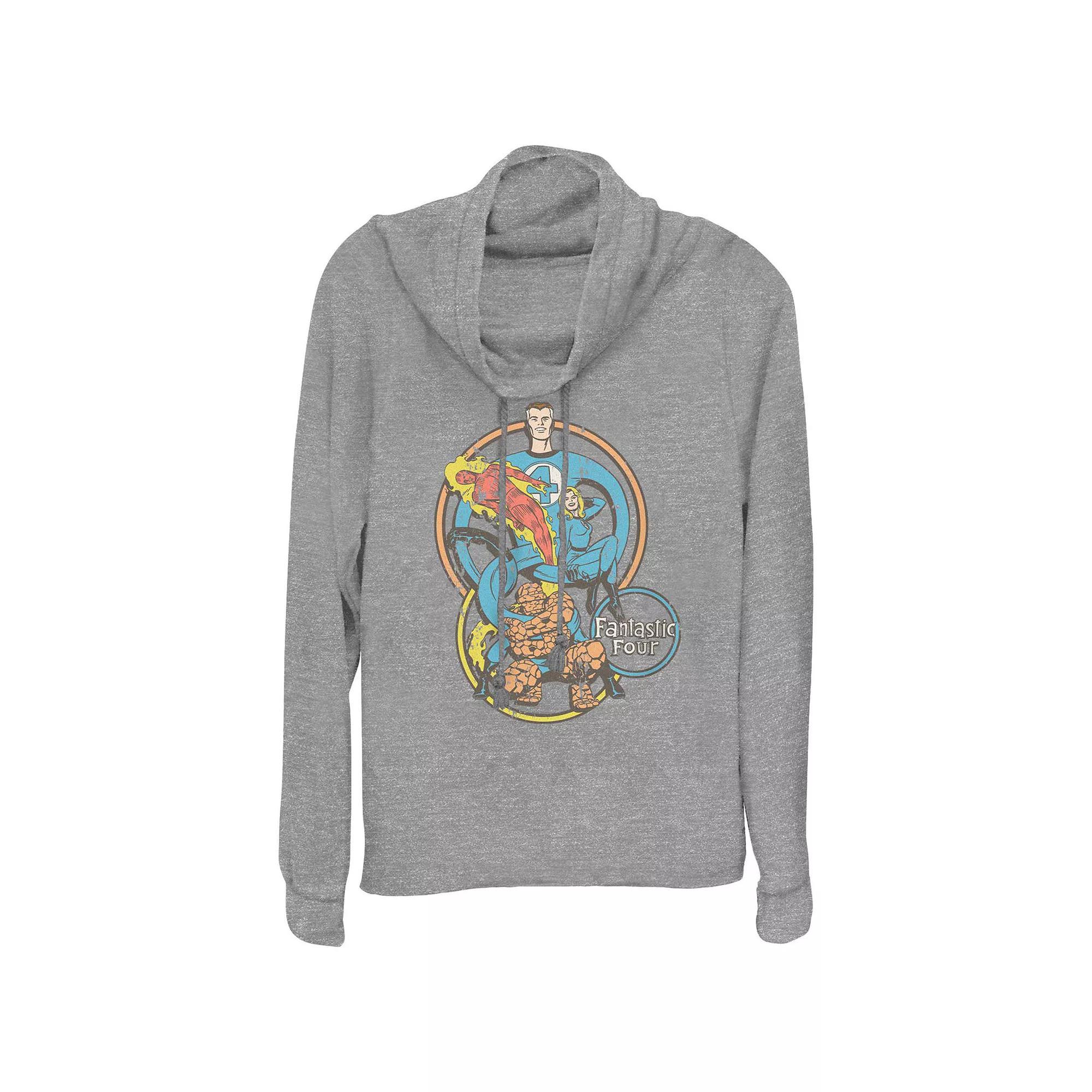 Women's Marvel Fantastic Four Super Hoops Cowlneck Graphic Lightweight Long Sleeve, Size: Small, Gray Grey Product Image