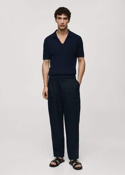 Ribbed knit polo shirt - Men | MANGO USA Product Image
