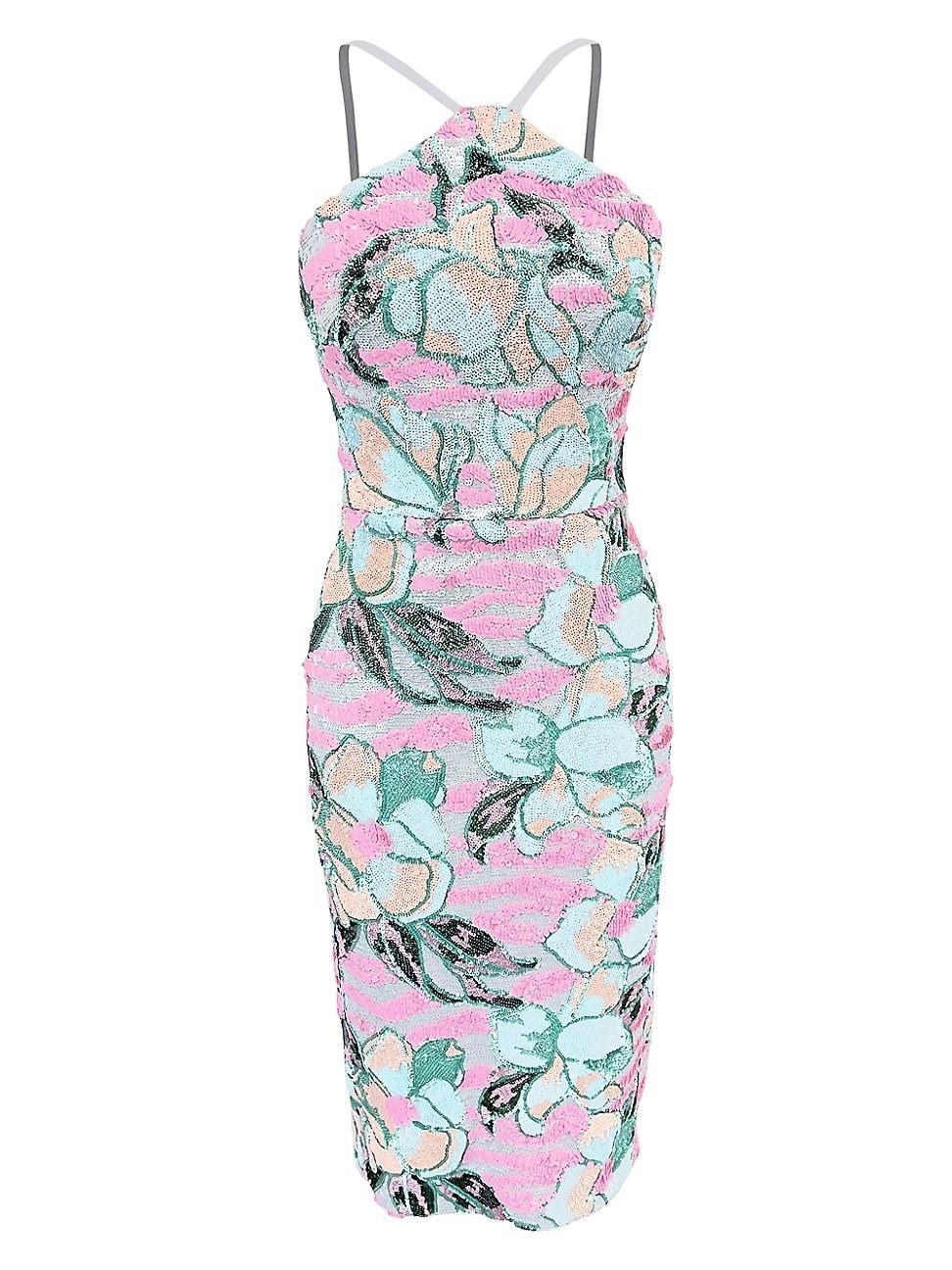 Womens Summer Aidan Sequined Floral Midi-Dress Product Image