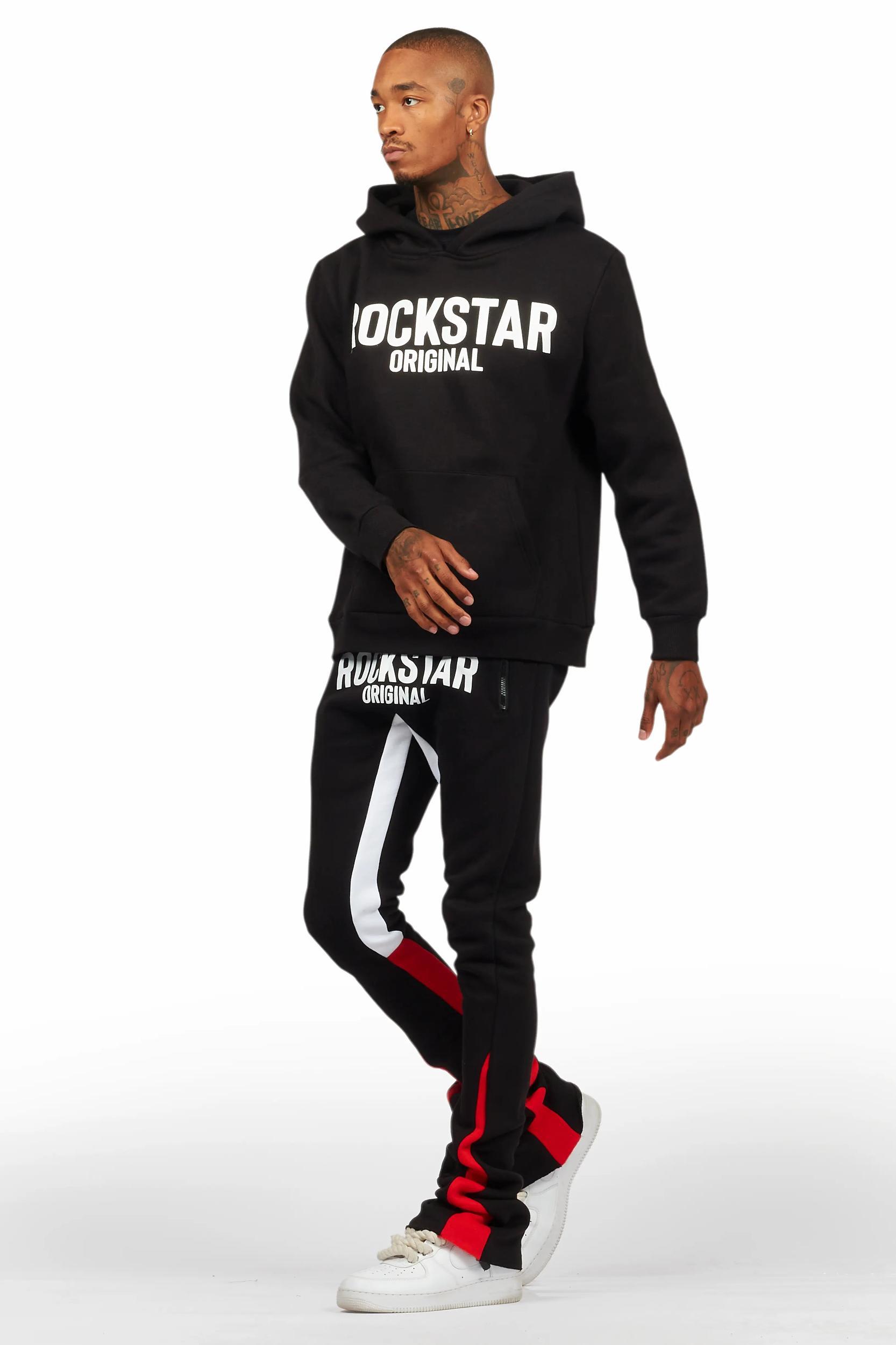 Sana Black/White Hoodie/Stacked Flare Track Pant Set Male Product Image