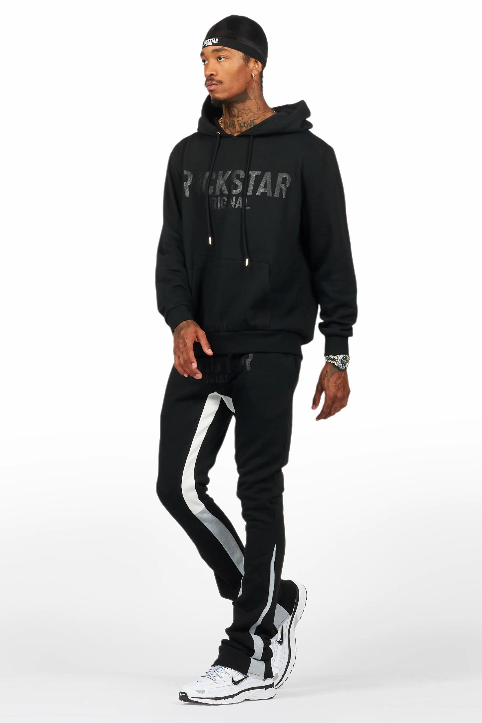 Sana Black Hoodie/Stack Flare Track Pant Set Male Product Image