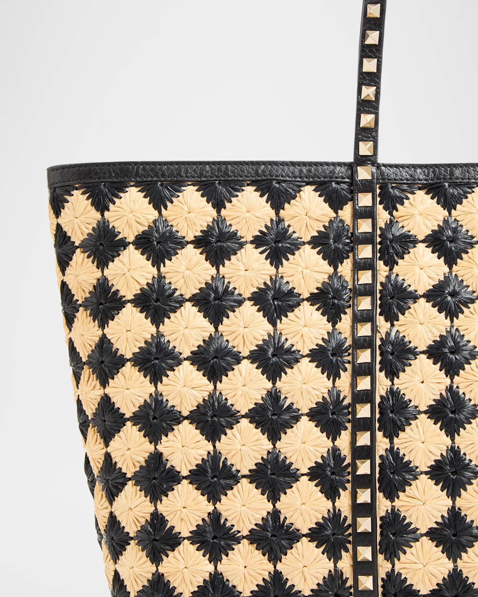 Rockstud Embroidered Raffia Shopping Tote Bag Product Image
