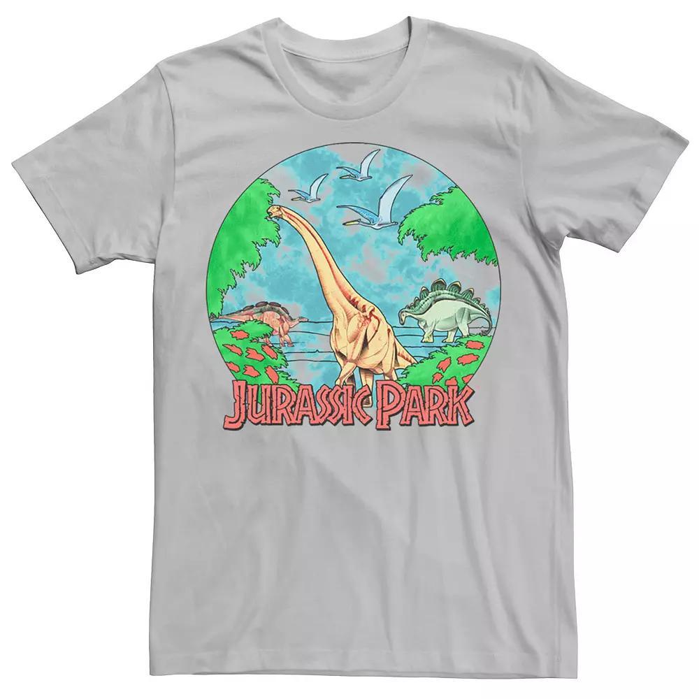 Mens Jurassic Park Retro Globe Watercolor Scene Tee Athletic Grey Product Image