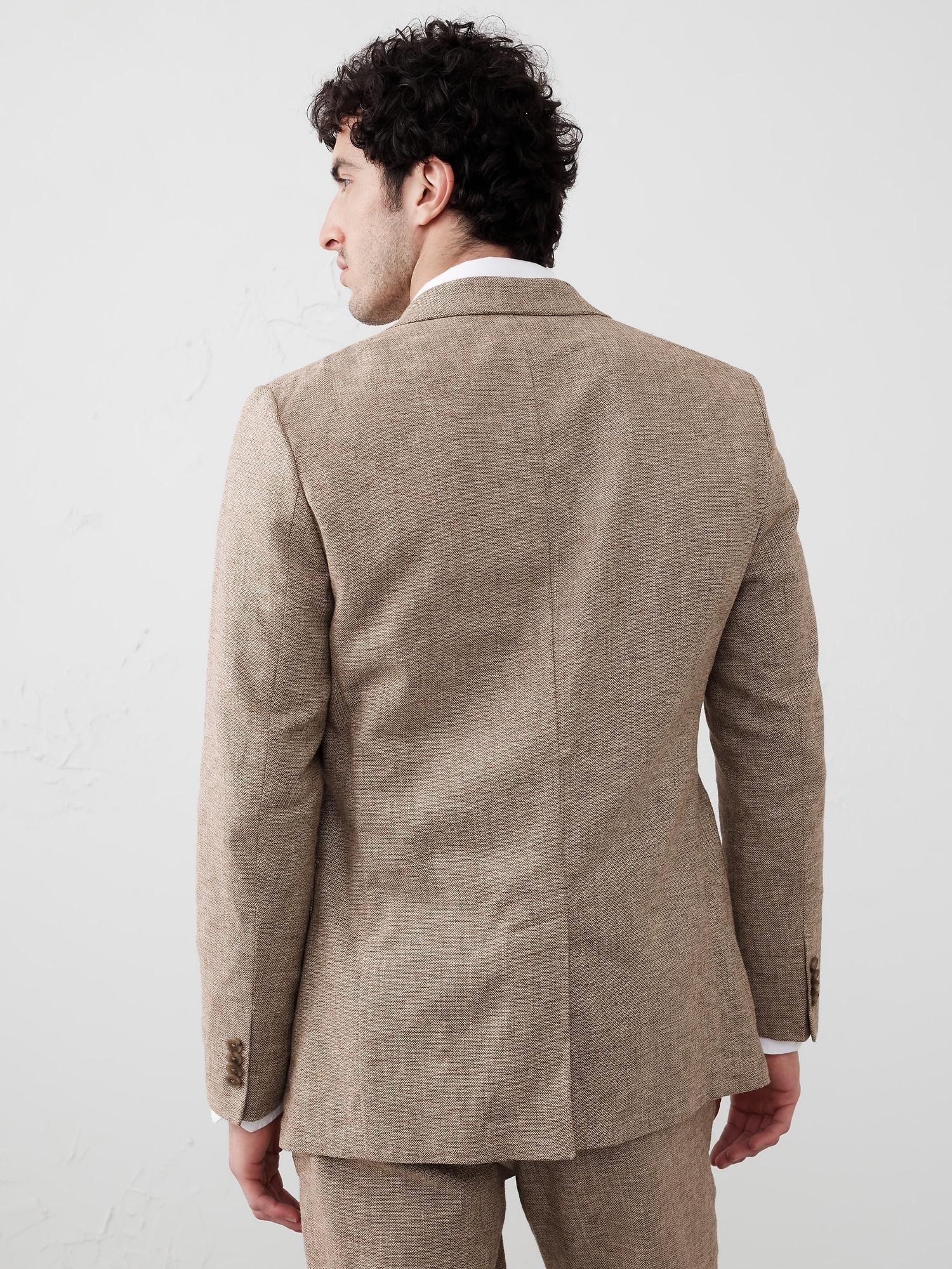 Tailored-Fit Linen-Blend Herringbone Suit Jacket Product Image