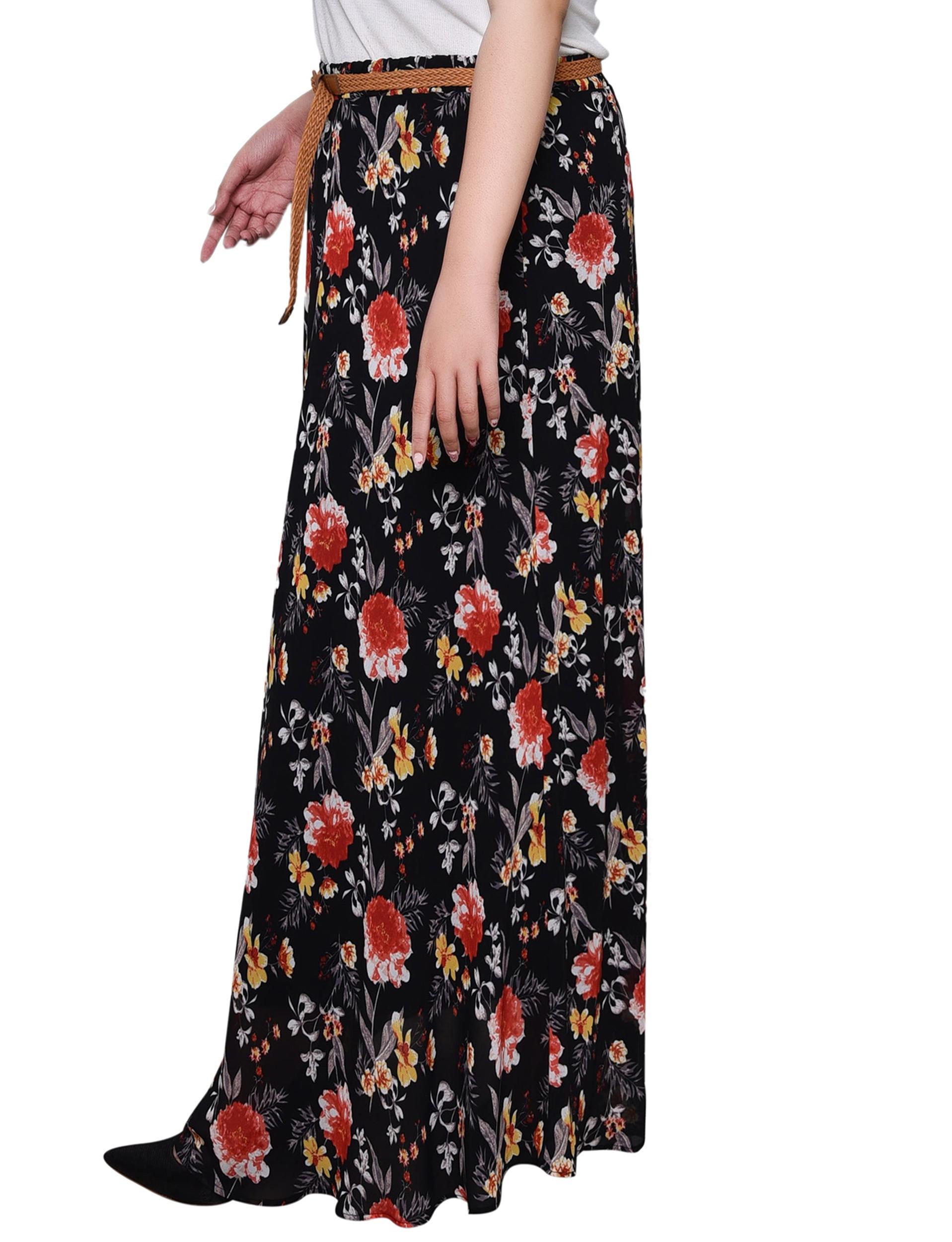 Black Red Gold Floral Chiffon Maxi Skirt - Plus Product Image