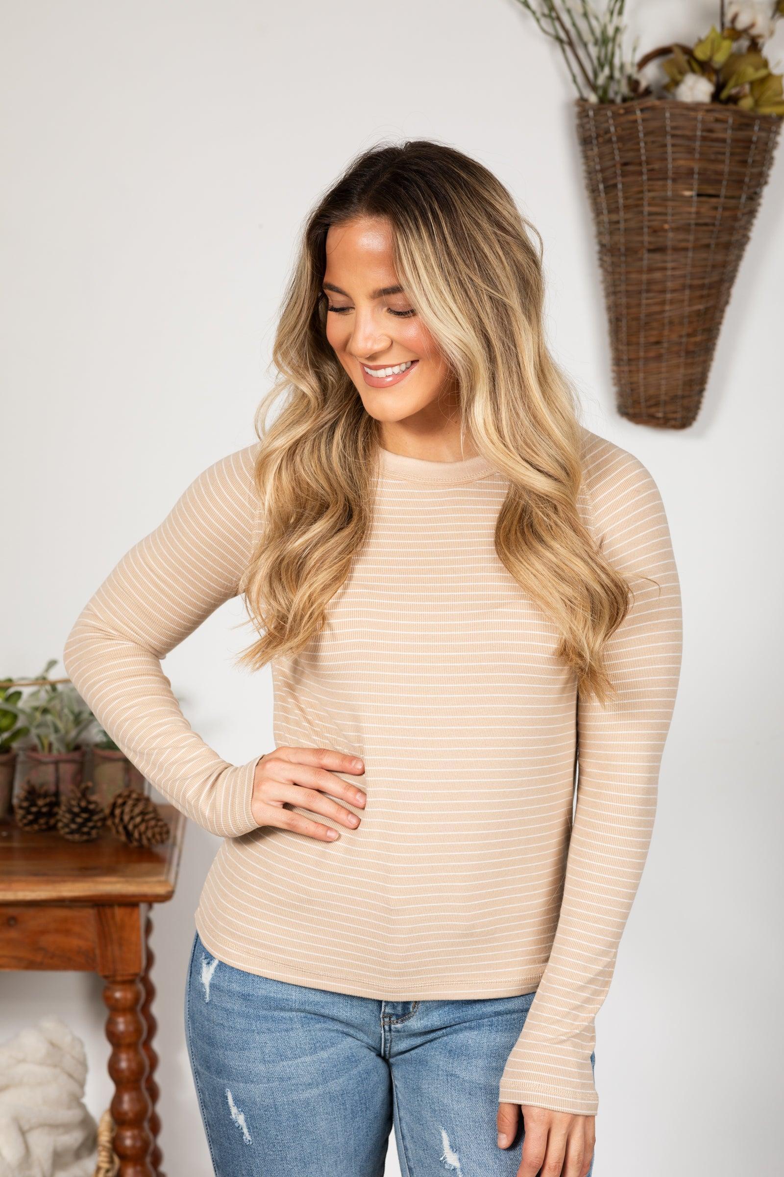 Stripe Rib Jersey Raglan Knit Long Sleeve Top Product Image