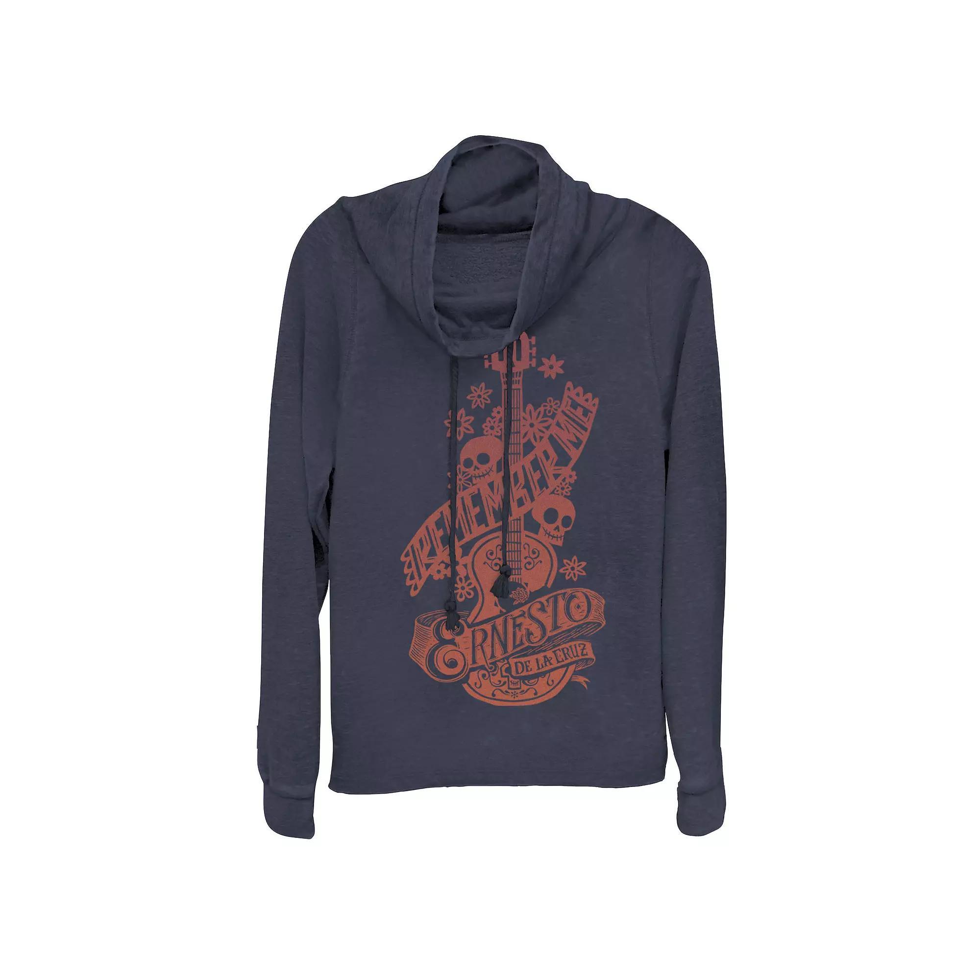 Disney / Pixars Coco Remember Me Ernesto Juniors Cowlneck Graphic Lightweight Long Sleeve, Girls Blue Product Image