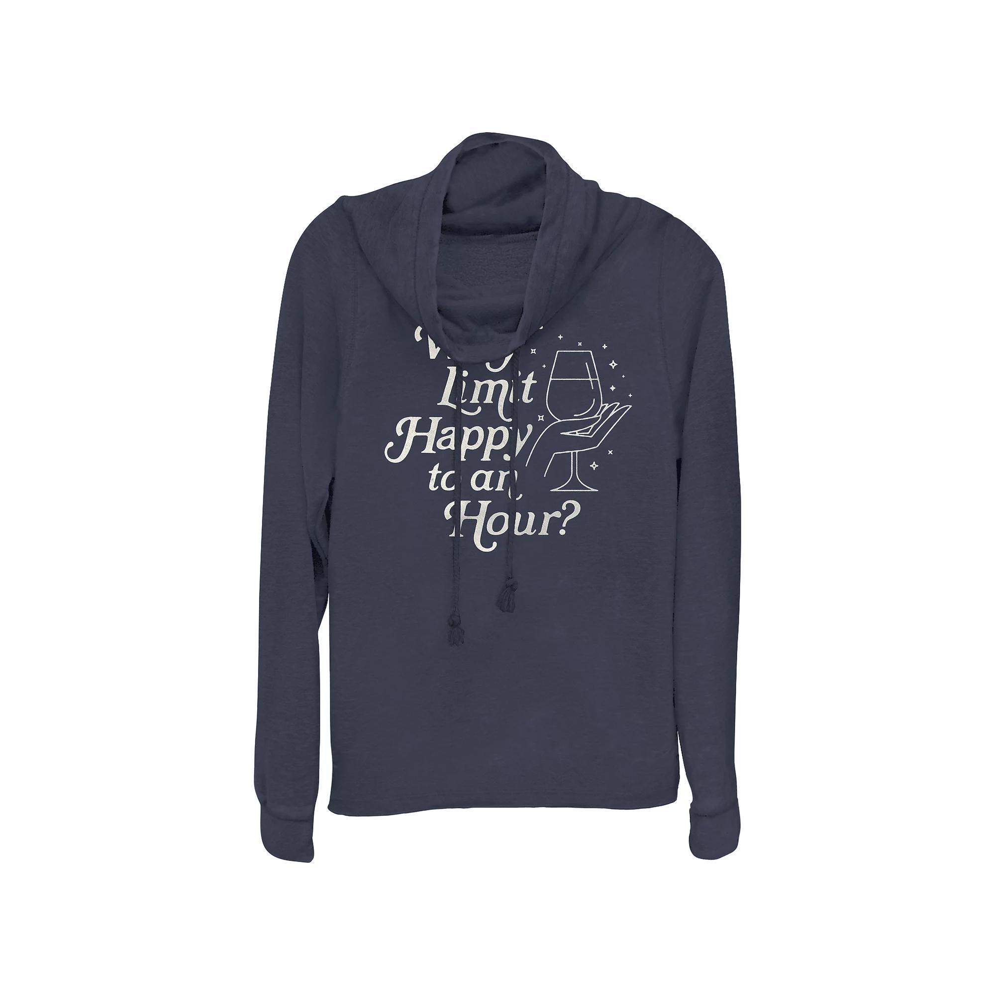 Plus Size Why Limit Happy To An Hour Cowlneck Graphic Lightweight Long Sleeve, Women's, Size: 2XL, Blue Product Image