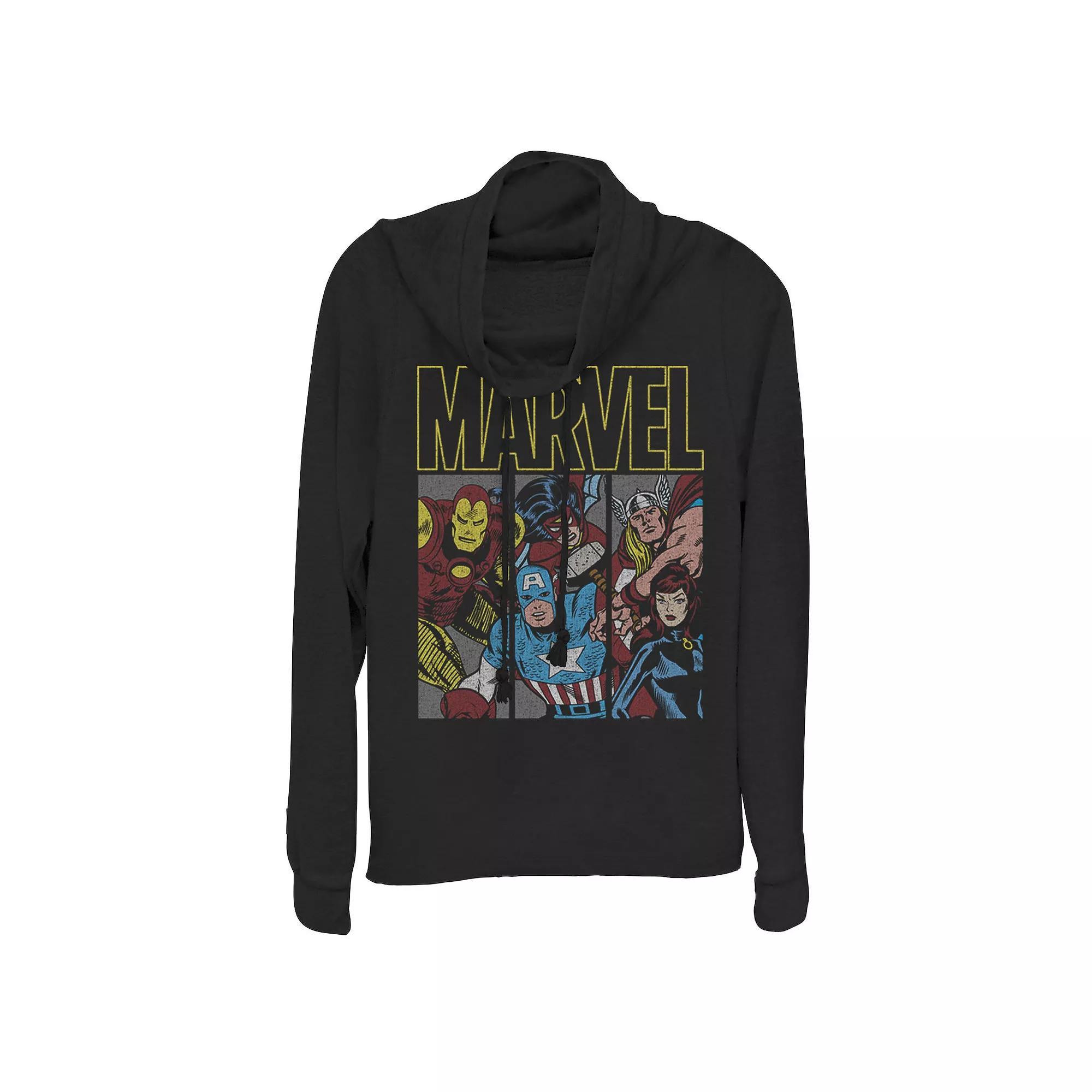 Juniors' Marvel Classic Avengers Group Panel Cowlneck Graphic Lightweight Long Sleeve, Girl's, Size: Medium, Black Product Image