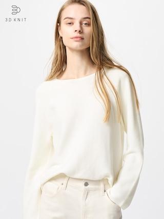 Womens 3D Knit Cotton Sweater Off White 2XL UNIQLO US Product Image