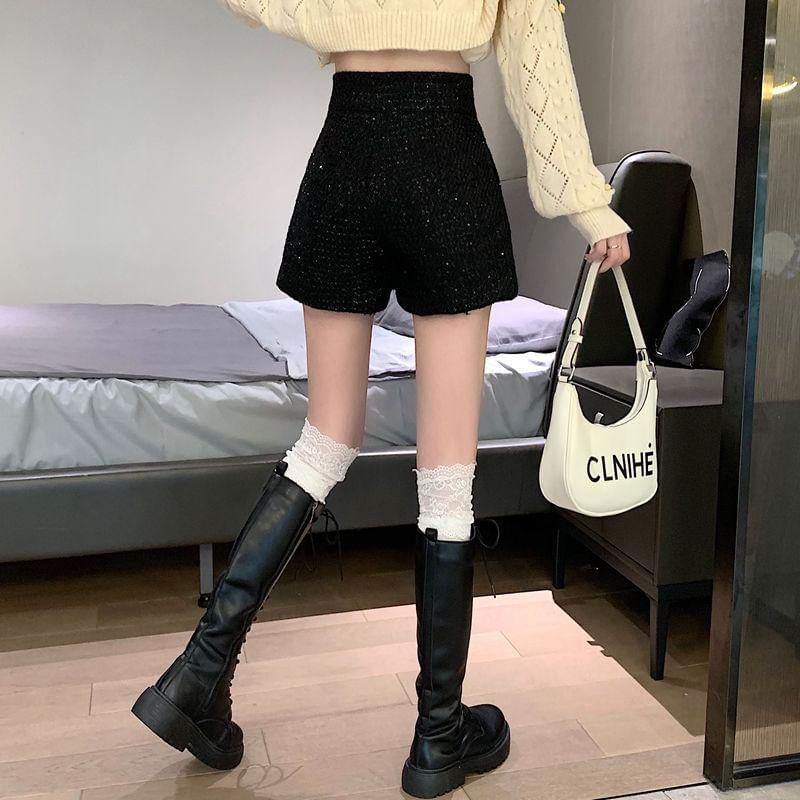 High Waist Tweed Glitter Shorts Product Image
