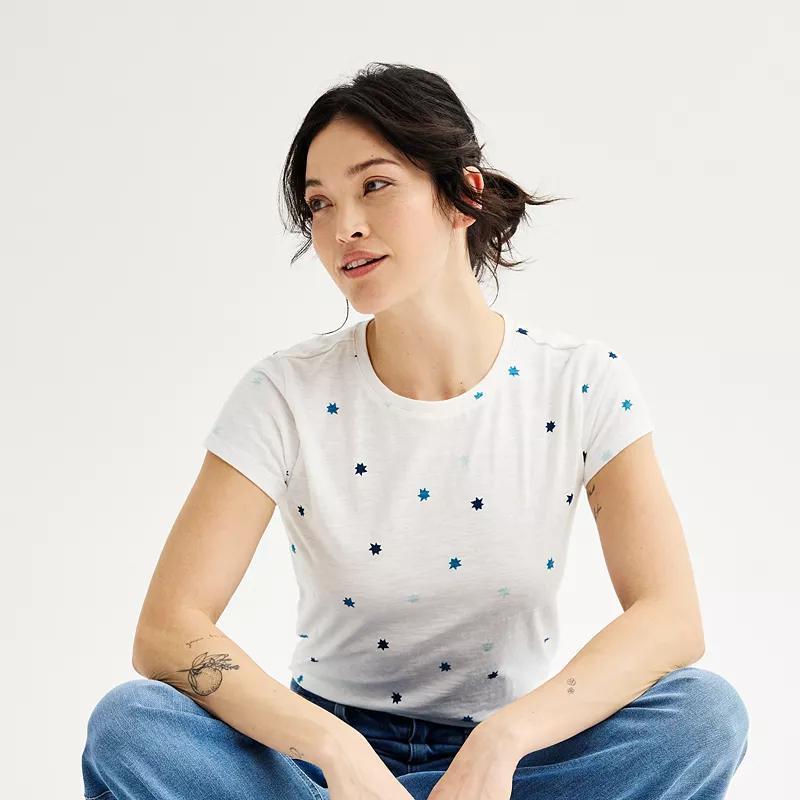 Women's Sonoma Goods For Life® Short-Sleeve Crew Tee, Size: XS, Blue Cream Dye Product Image