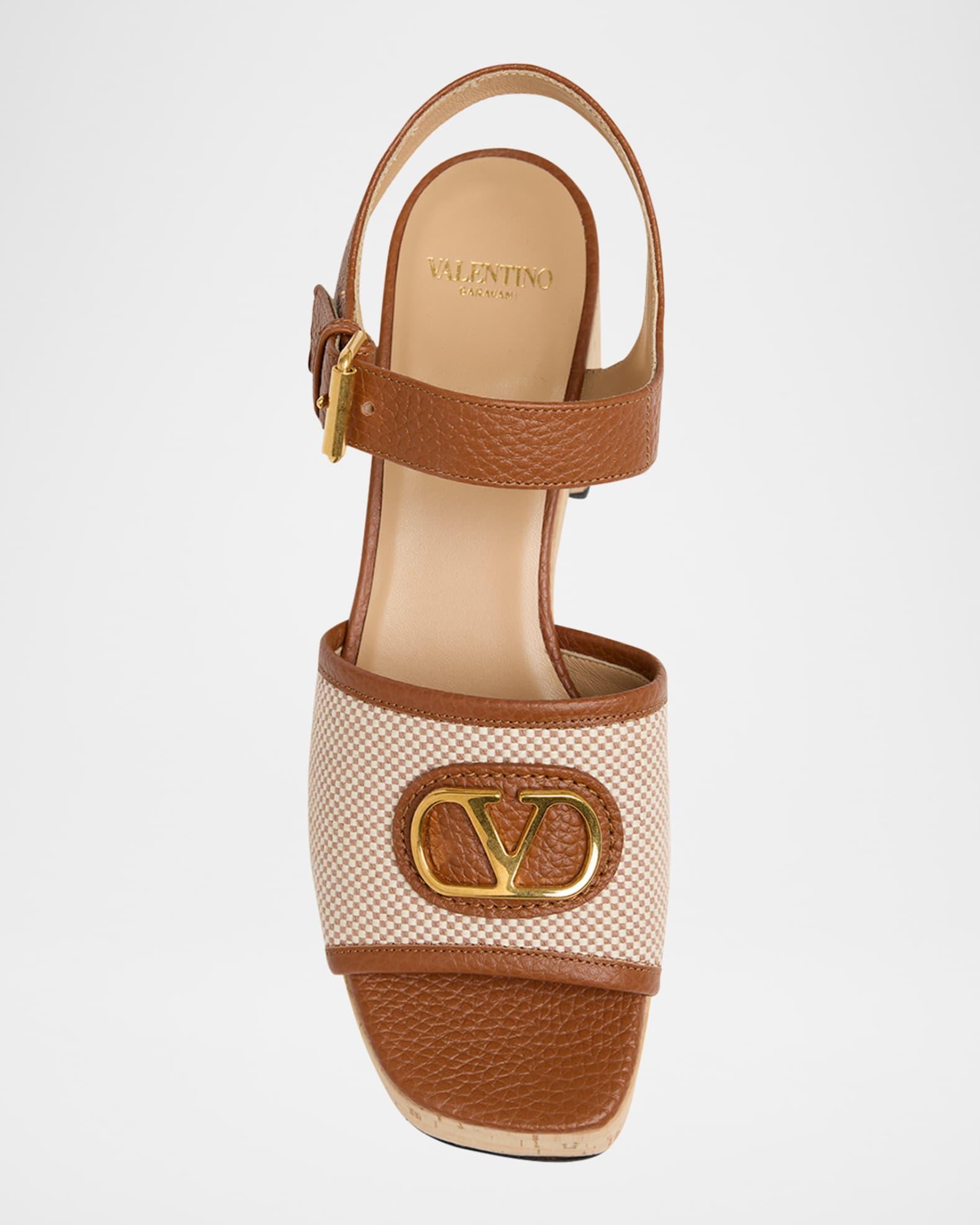 VLogo Signature Canvas and Leather Platform Sandals Product Image