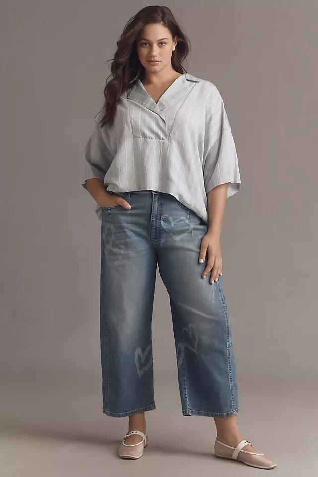 The Dylon Short-Sleeve Wide-Placket Top: Striped Edition Product Image