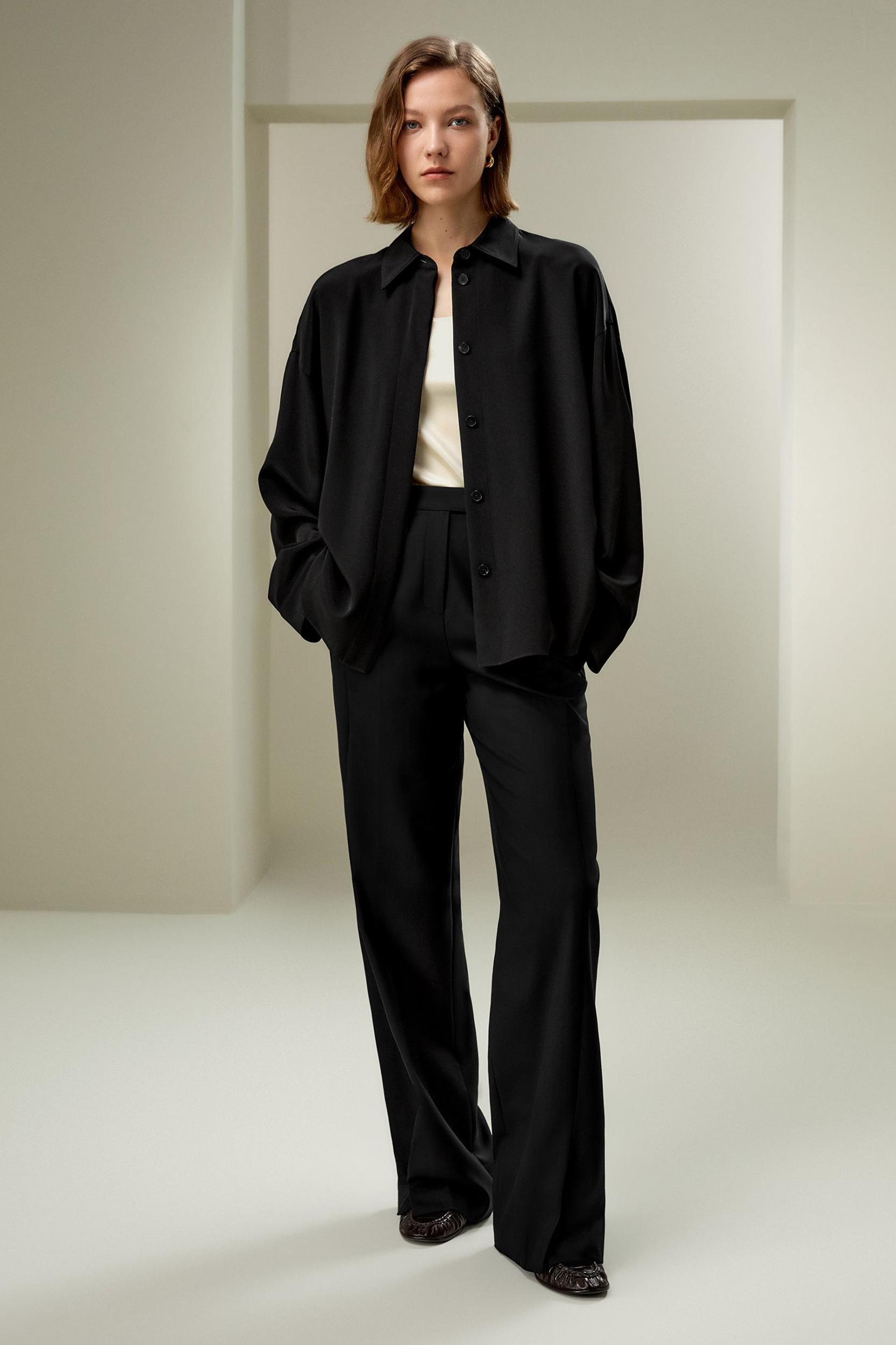 Relaxed Fit Drape Oversized Silk Shirt Product Image