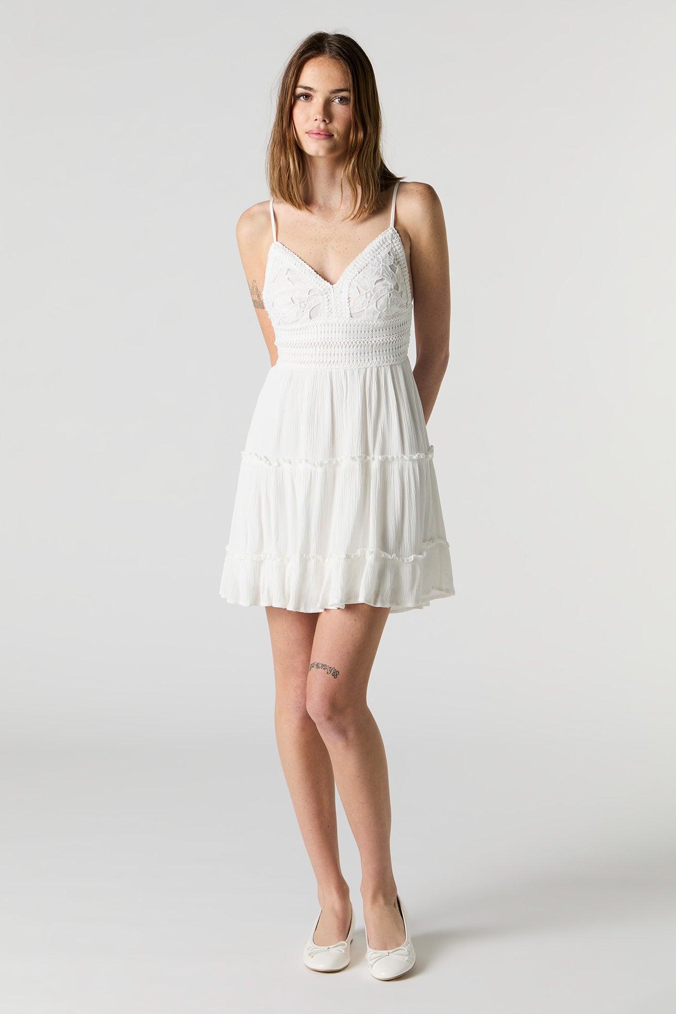 Floral Crochet Tiered Mini Dress Female Product Image