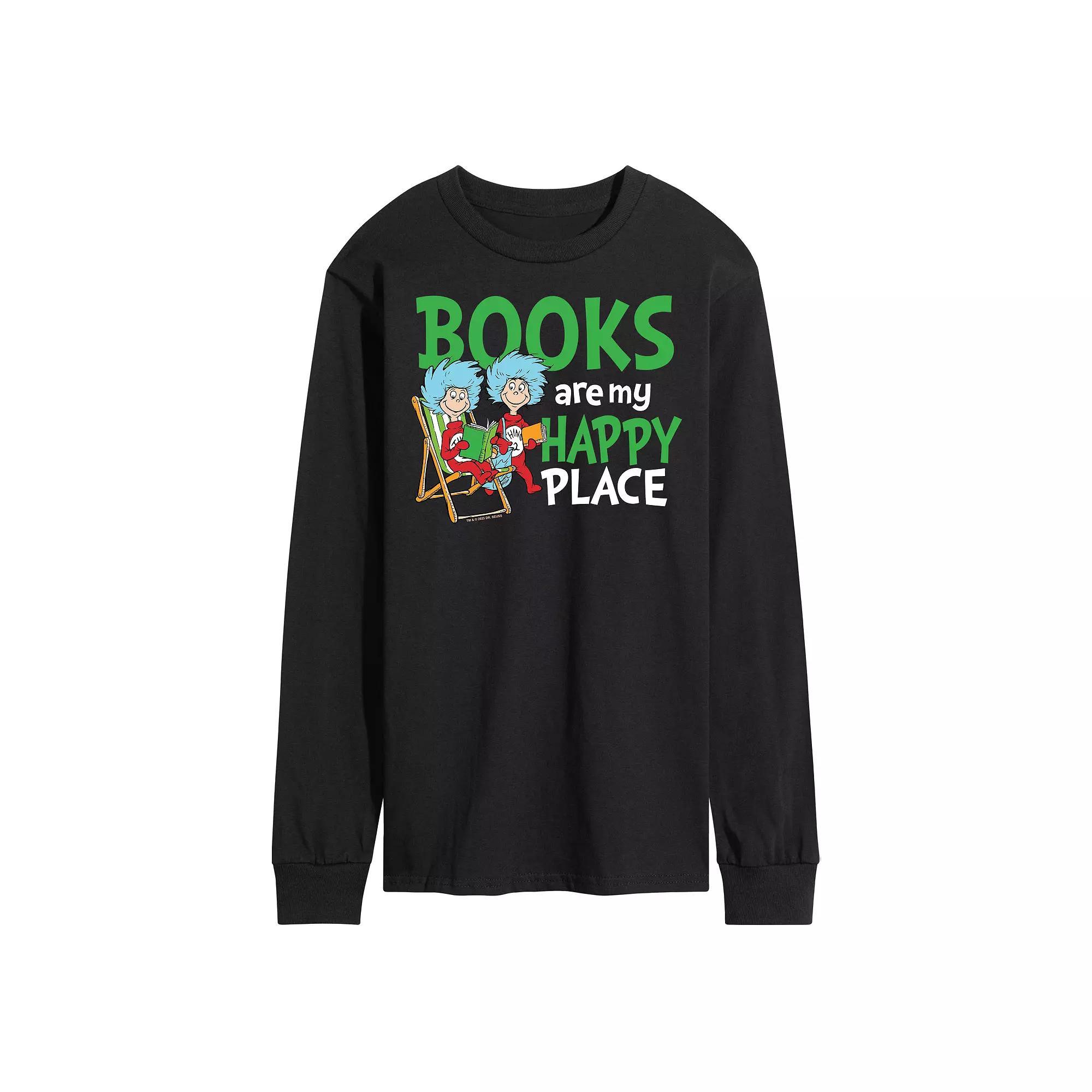 Mens Dr Seuss Books Are My Happy Place Long Sleeve Graphic Tee Product Image