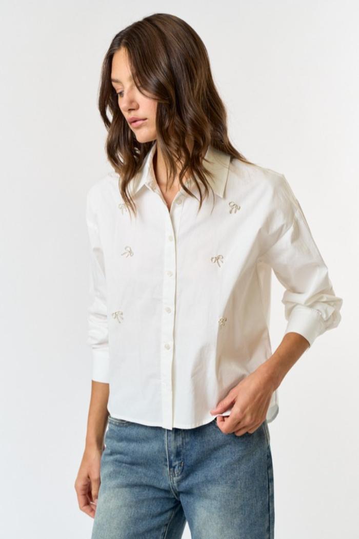 Bow Det Button Front Top Product Image