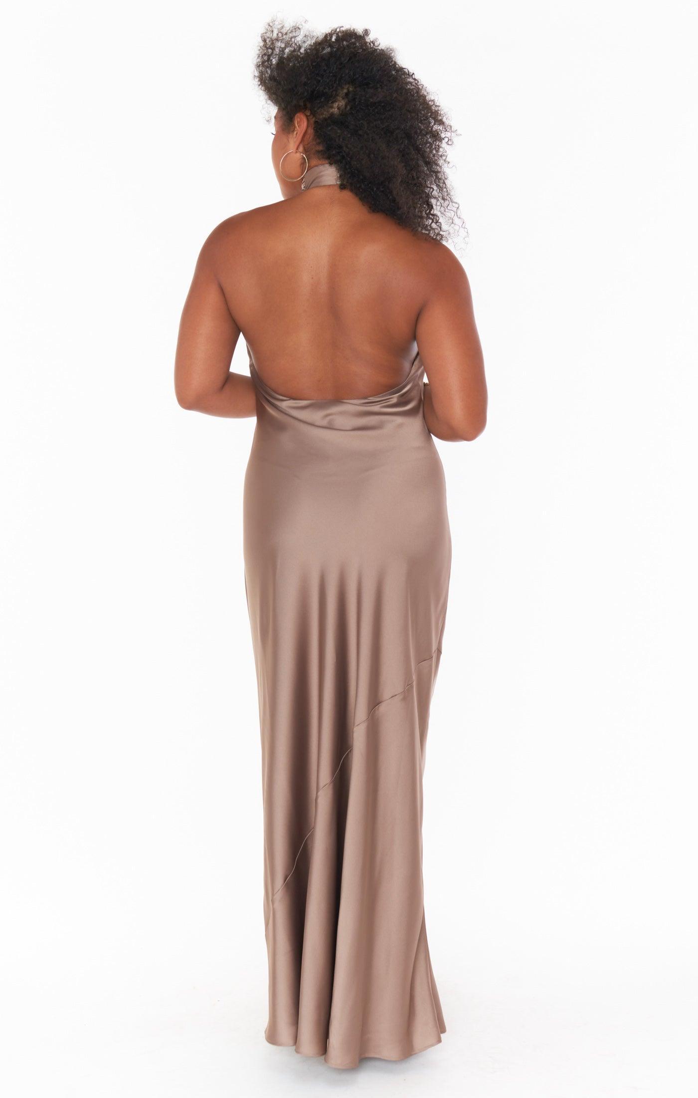 Jasmine Halter Maxi Dress ~ Black Luxe Satin Product Image