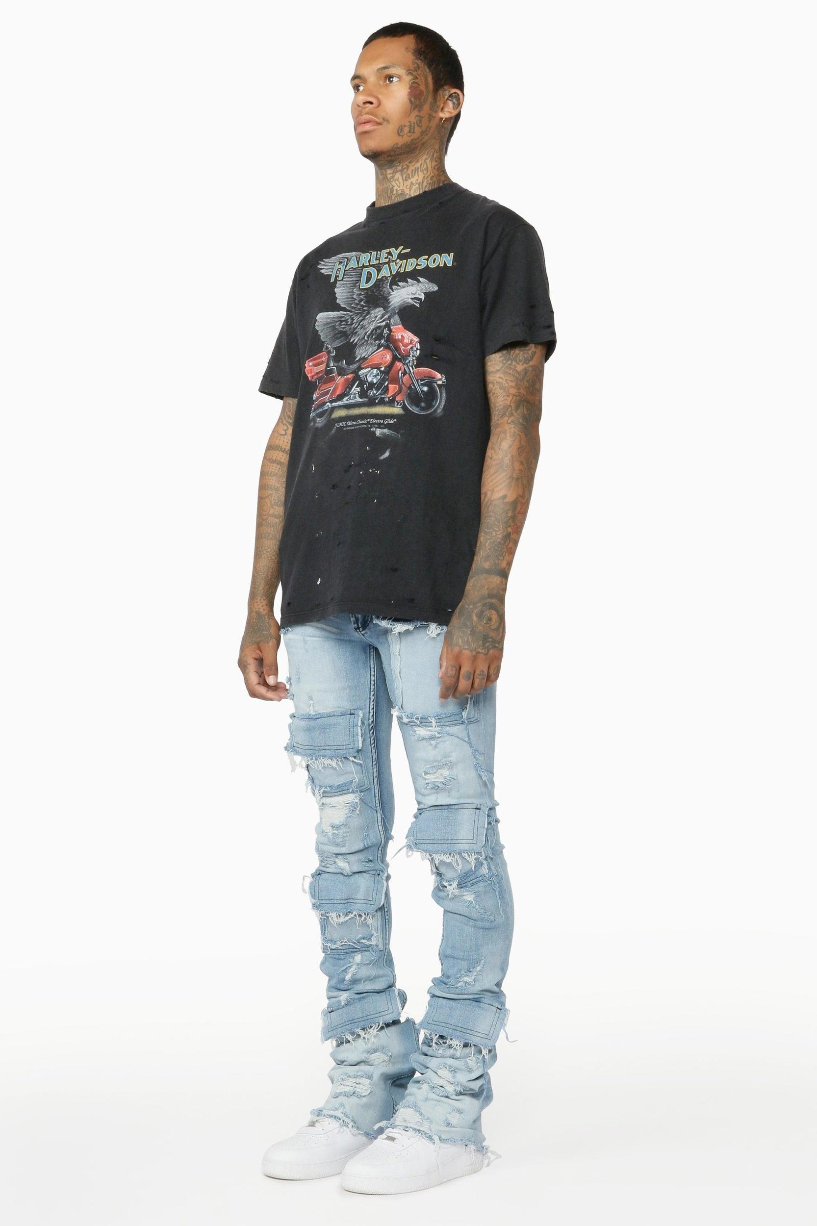 Pooja Blue Super Stacked Flare Jean Male Product Image
