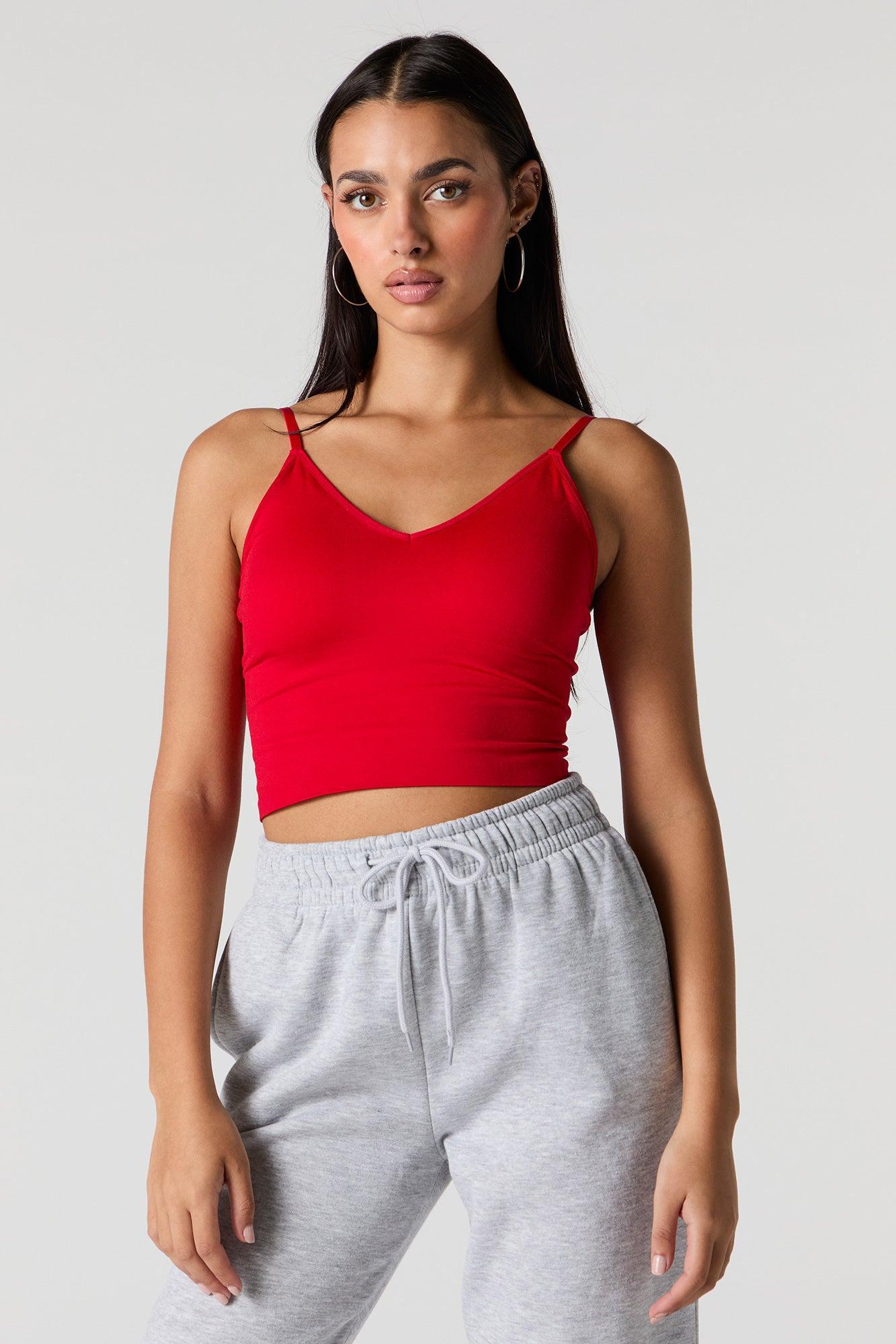 Seamless V-Neck Cami with Built-In Bra Cups Female Product Image