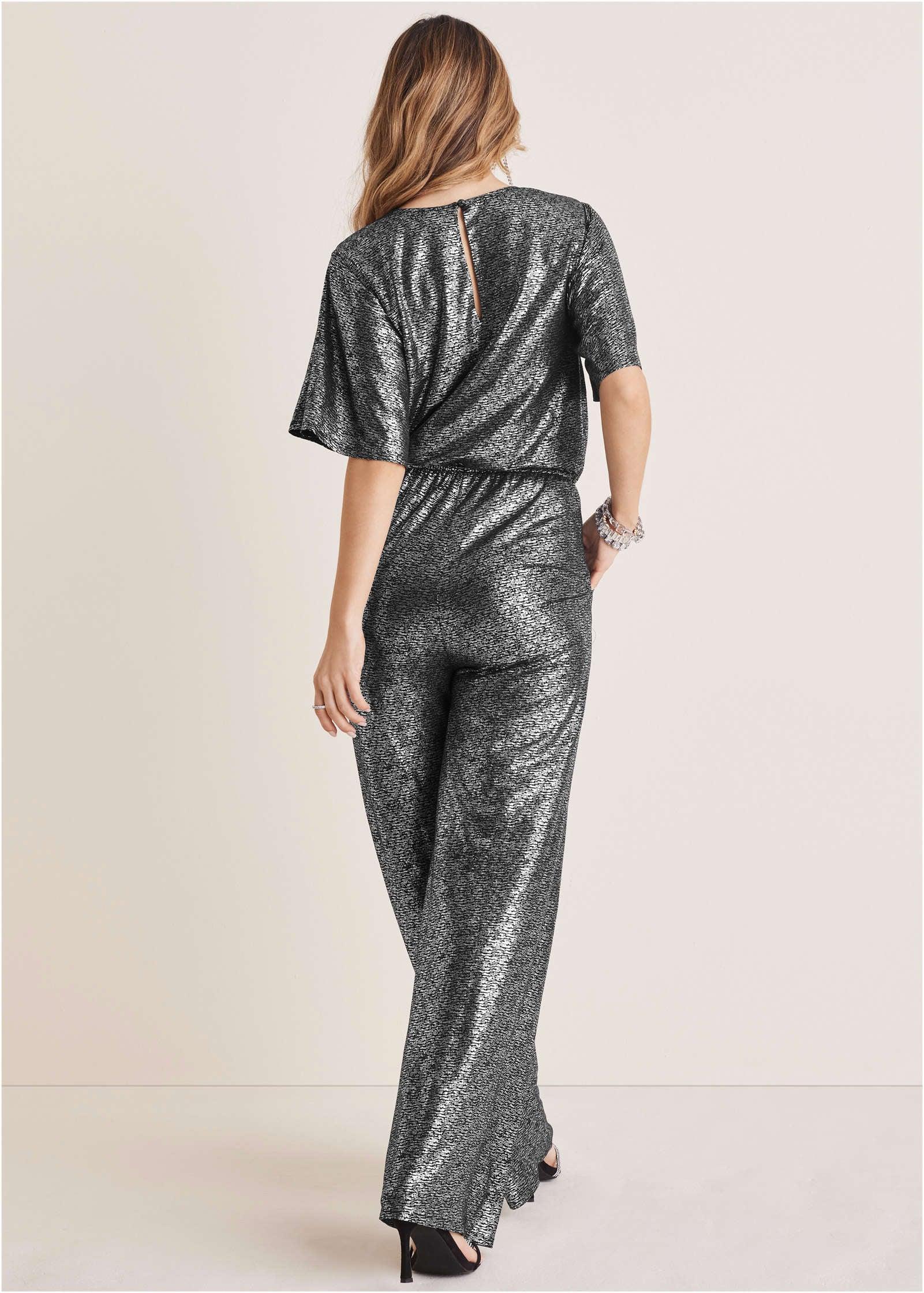 Metallic Flutter Sleeve Jumpsuit - Silver Product Image